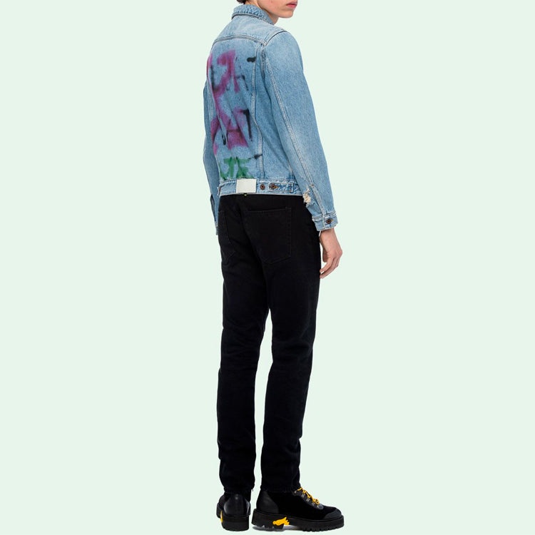 Off-White Spray Paint Graffiti Jacket Men Blue OMYE005E193860457128 - 7