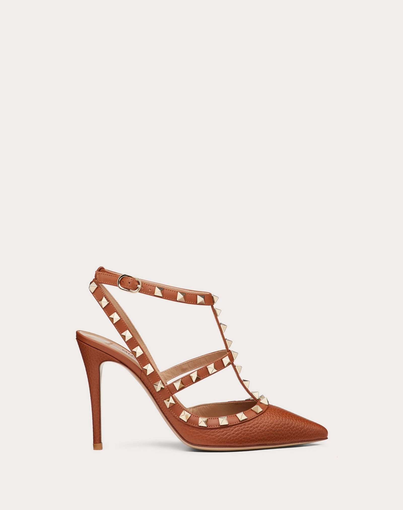 Rockstud Grainy Calfskin Ankle Strap Pump 100  mm - 1