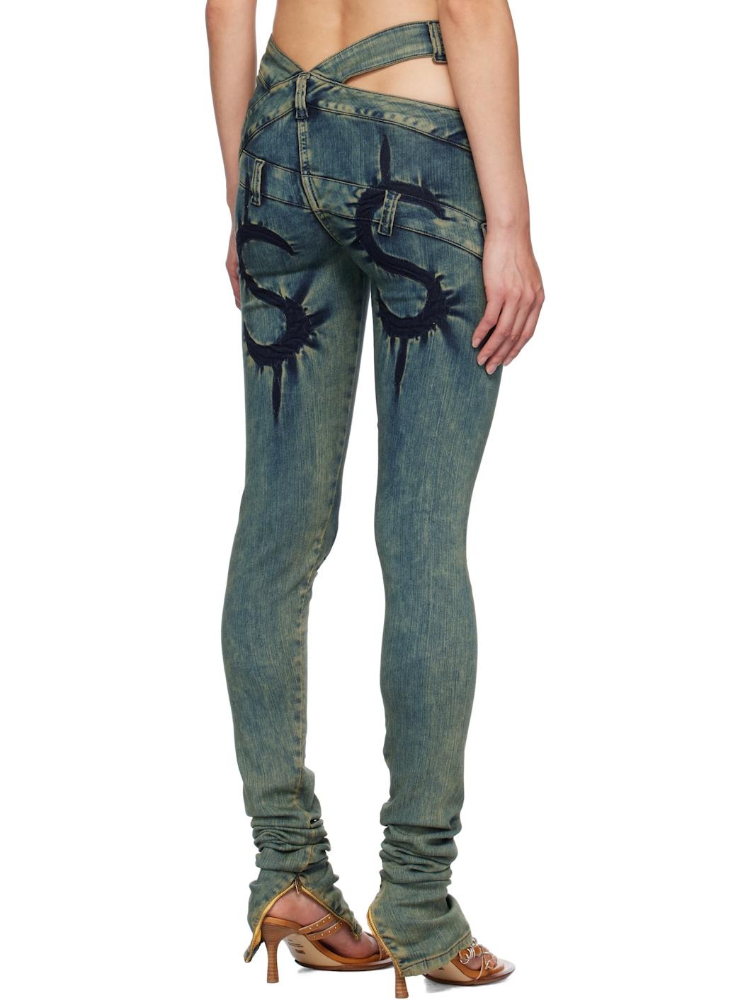 Blue Skinny Dollar Sign Joggins Back Zips Jeans - 3