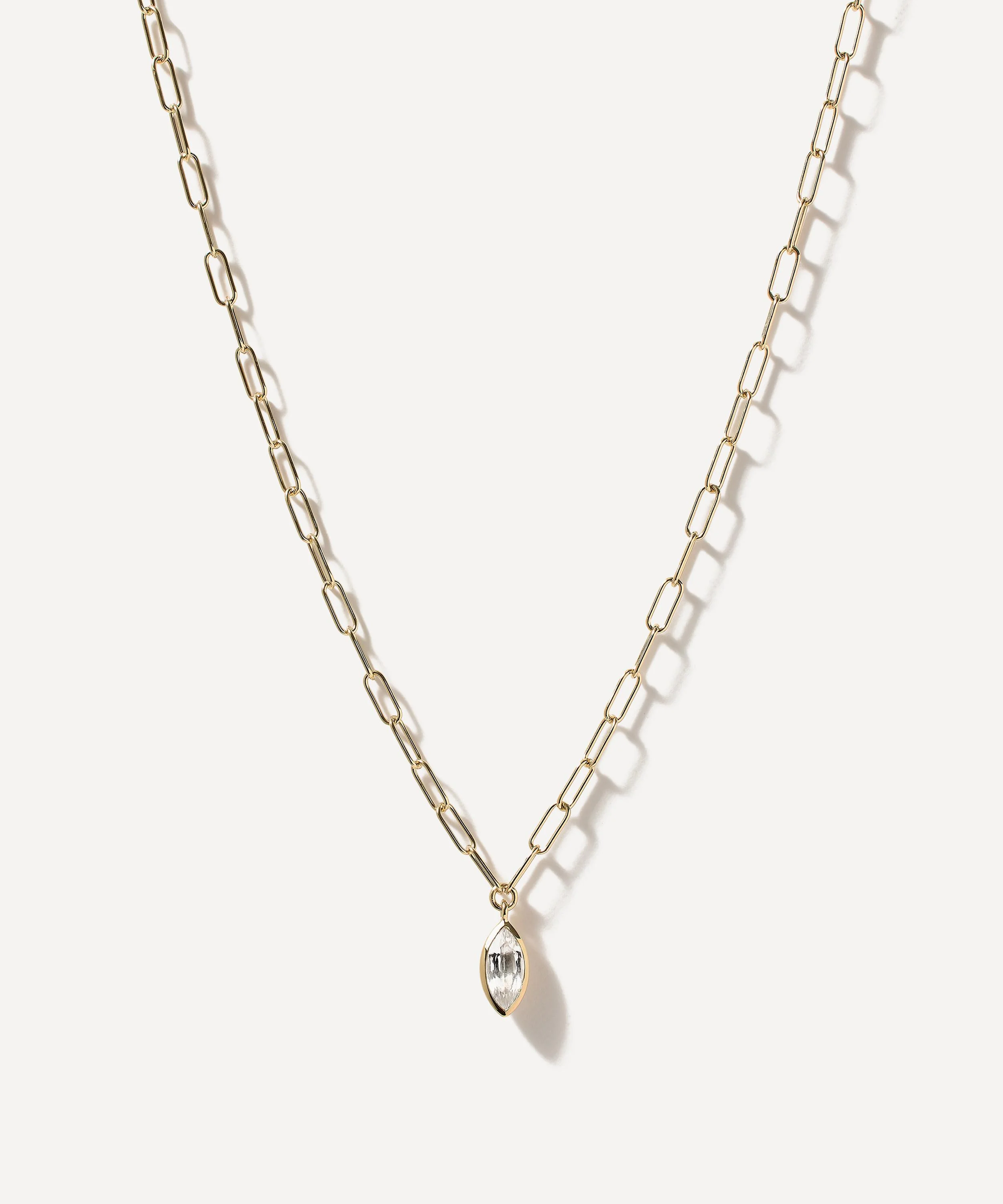 14ct Gold-Plated Vermeil Silver Marquise Quartz Lovelink Chain Necklace - 1