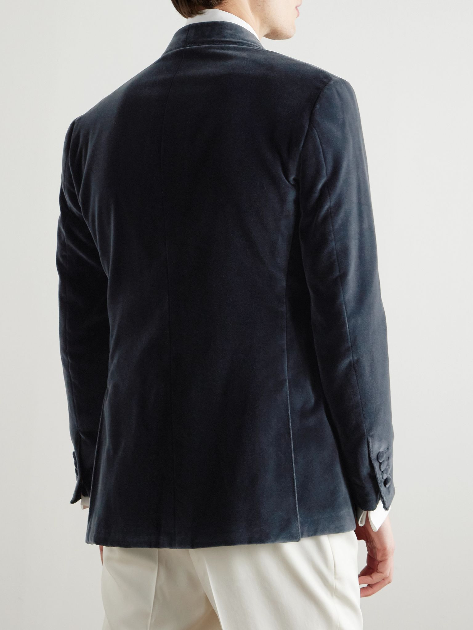 Shawl-Lapel Double-Breasted Cotton-Velvet Tuxedo Jacket Gray - 3