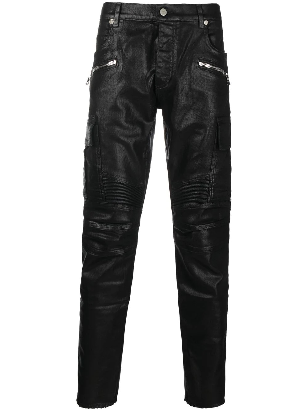 zip-detail polished-finish trousers - 1