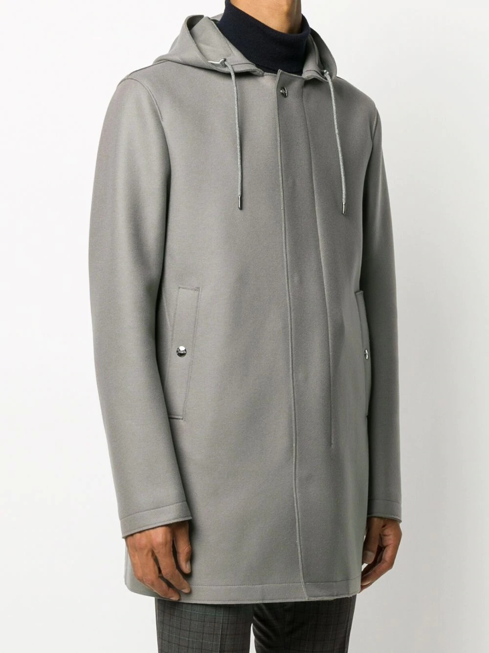 single-breasted drawstring-hood coat - 3