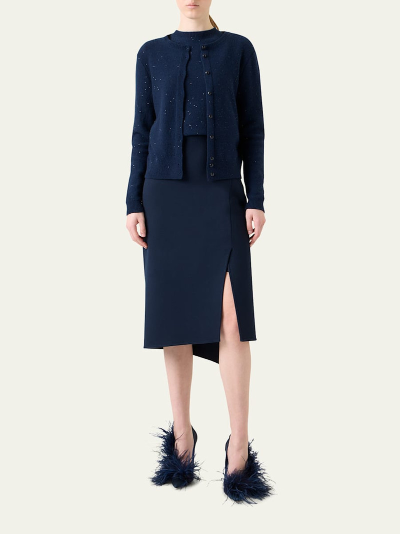 AKRIS Paillette Wool-Cashmere Knit Crewneck Cardigan outlook