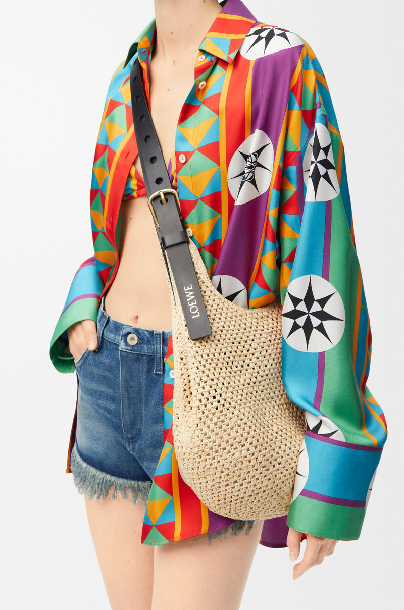 Small Punch Hole hobo bag in raffia and calfskin 3