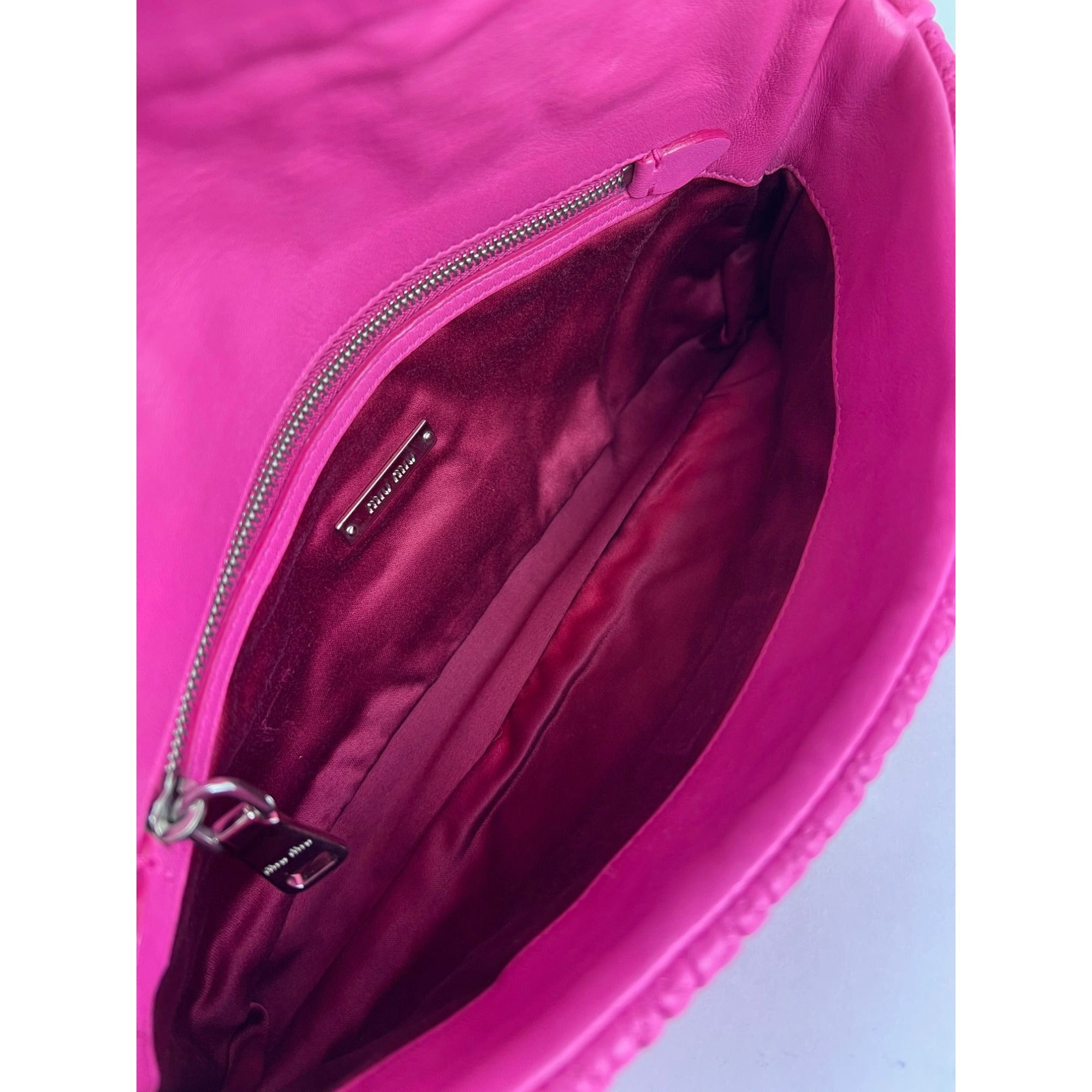 MiuMiu - MiuMui Pink Lambskin Nappa Crystal Shoulder Clutch Bag - 11