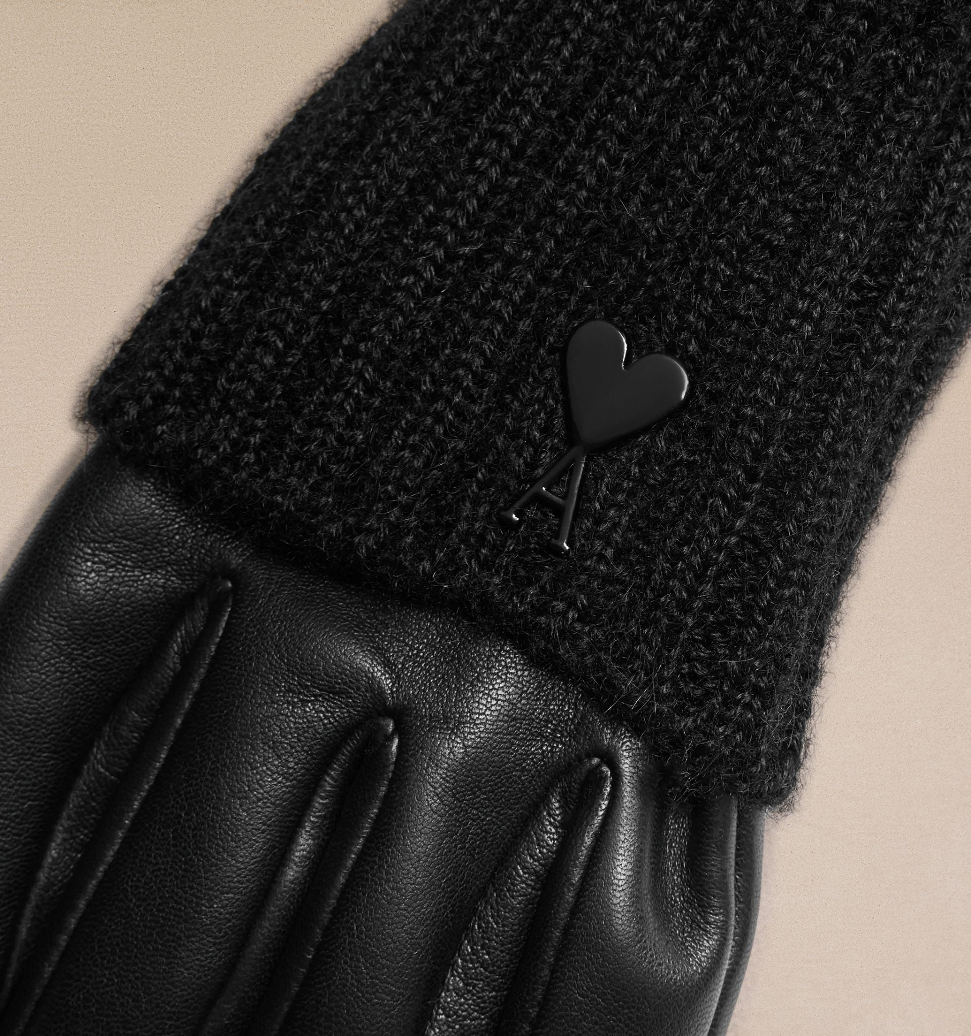 Long Knit And Leather Gloves - 5