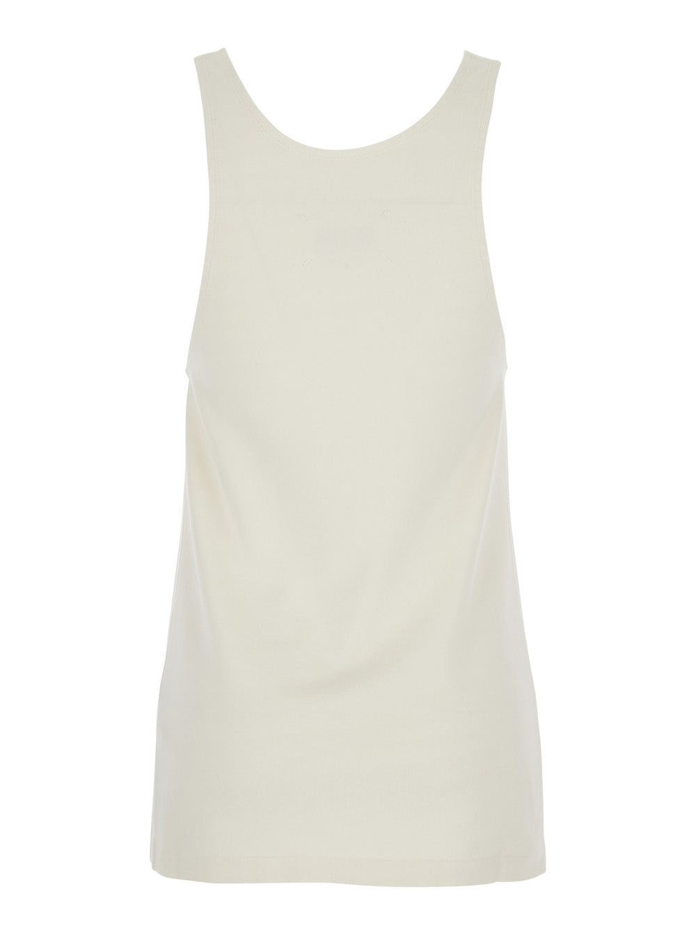 Maison Margiela Women Beige Top With Wide Neckline And Logo Printed On The Front In Viscose And Cott - 2