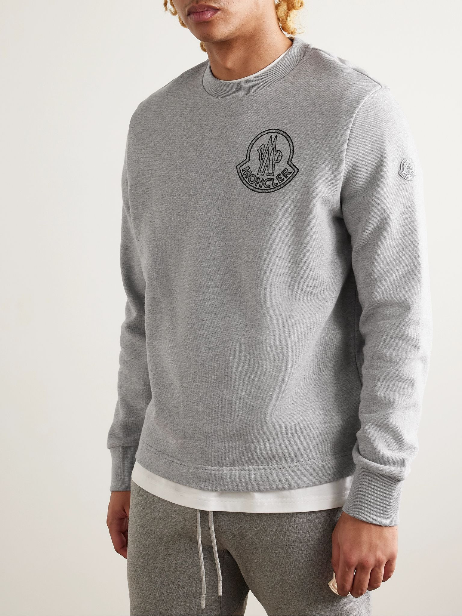 Logo-Print Appliquéd Cotton-Jersey Sweatshirt Gray - 3