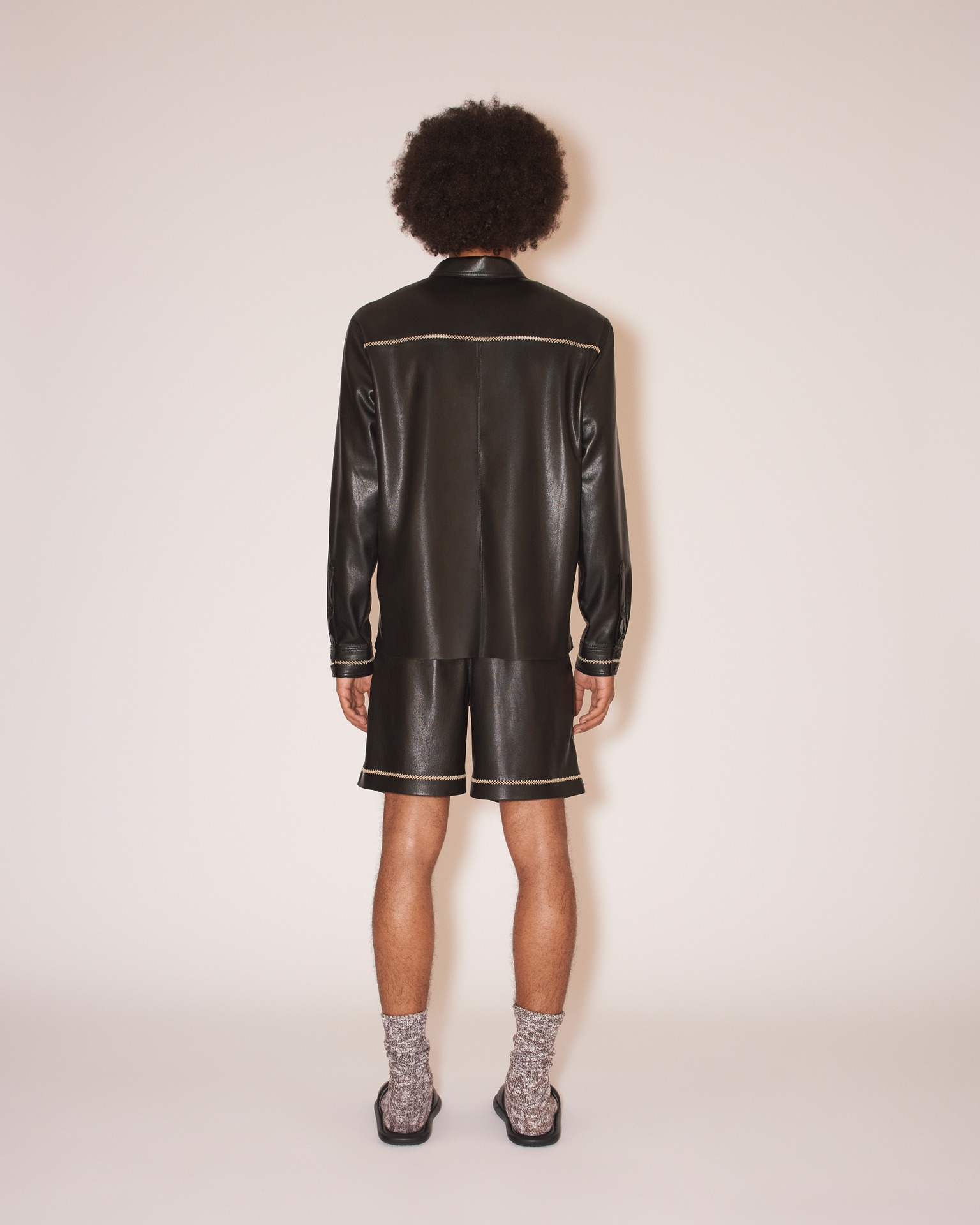 MENO - Vegan leather merrow-stitch shirt - Black - 5