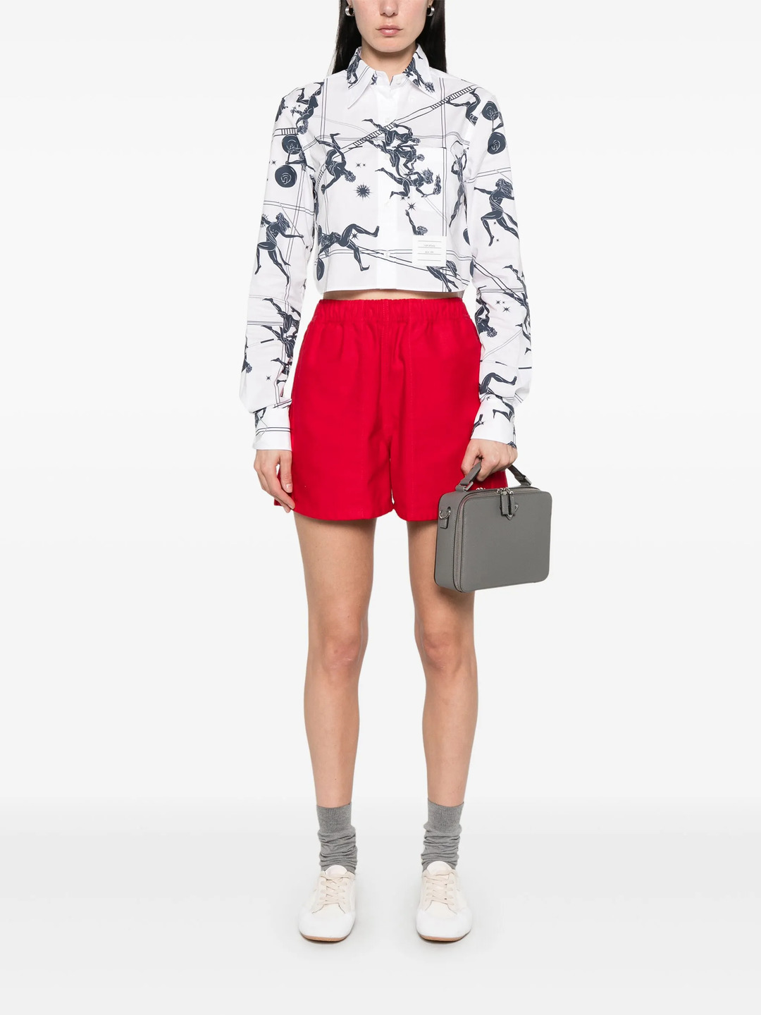 Cropped Button Down Point Collar Blouse Women - 2