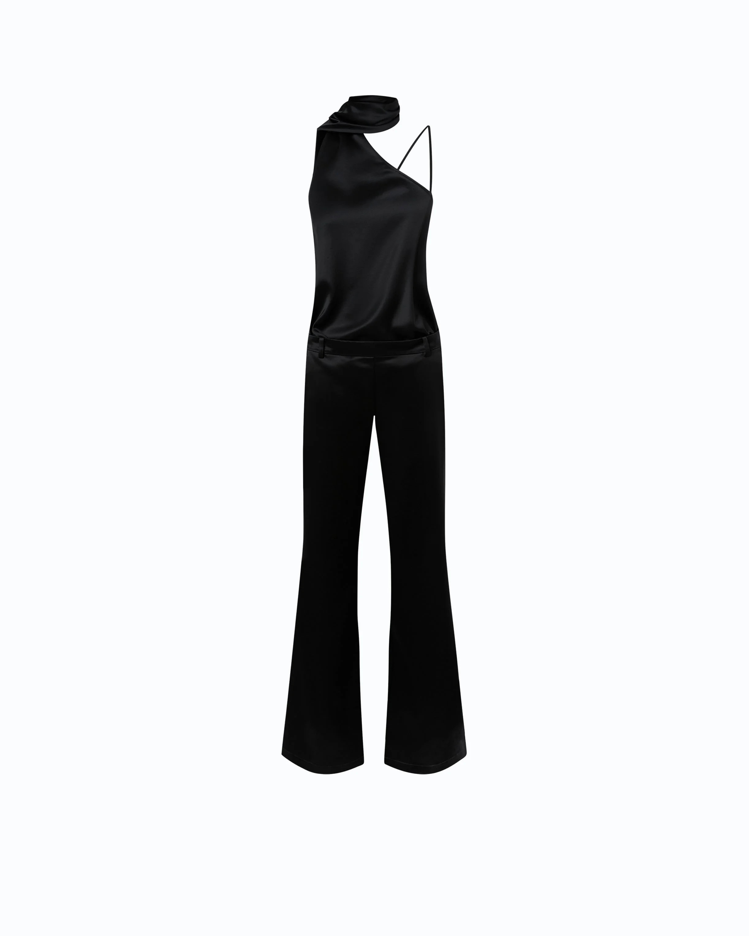 LONG SATIN JUMPSUIT WITH SASH - 1