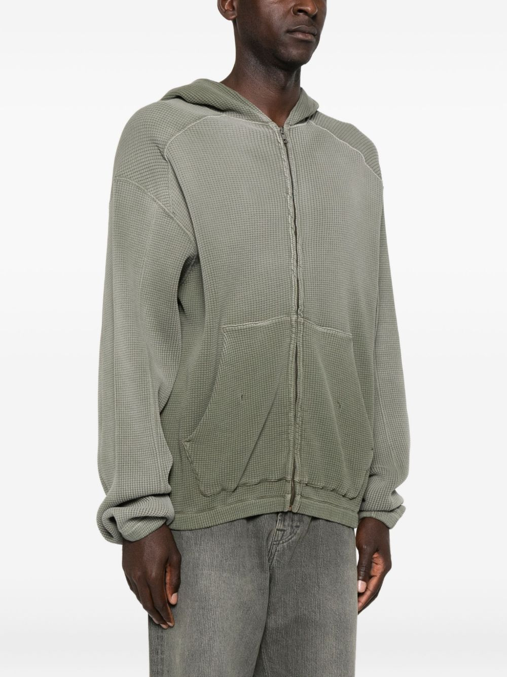 waffle-texture zip-up hoodie - 3