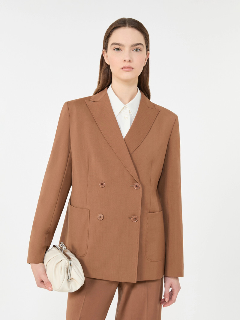 ZINNIA Double-breasted stretch wool blazer - TOBACCO 5