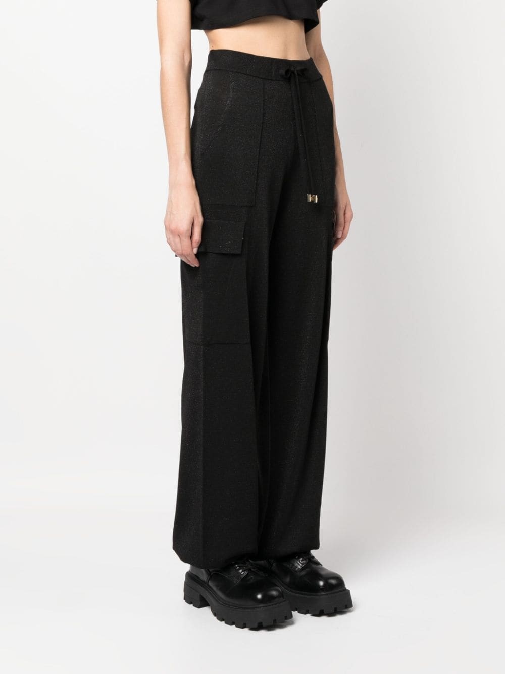 metallic-threading high-waisted trousers - 3