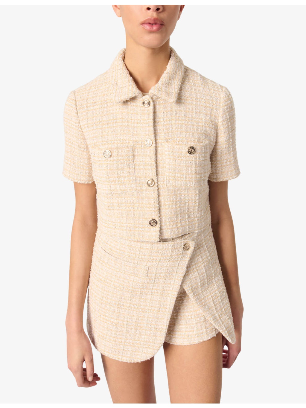 Metallic Tweed-Textured Cropped Cotton-Blend Jacket - 5