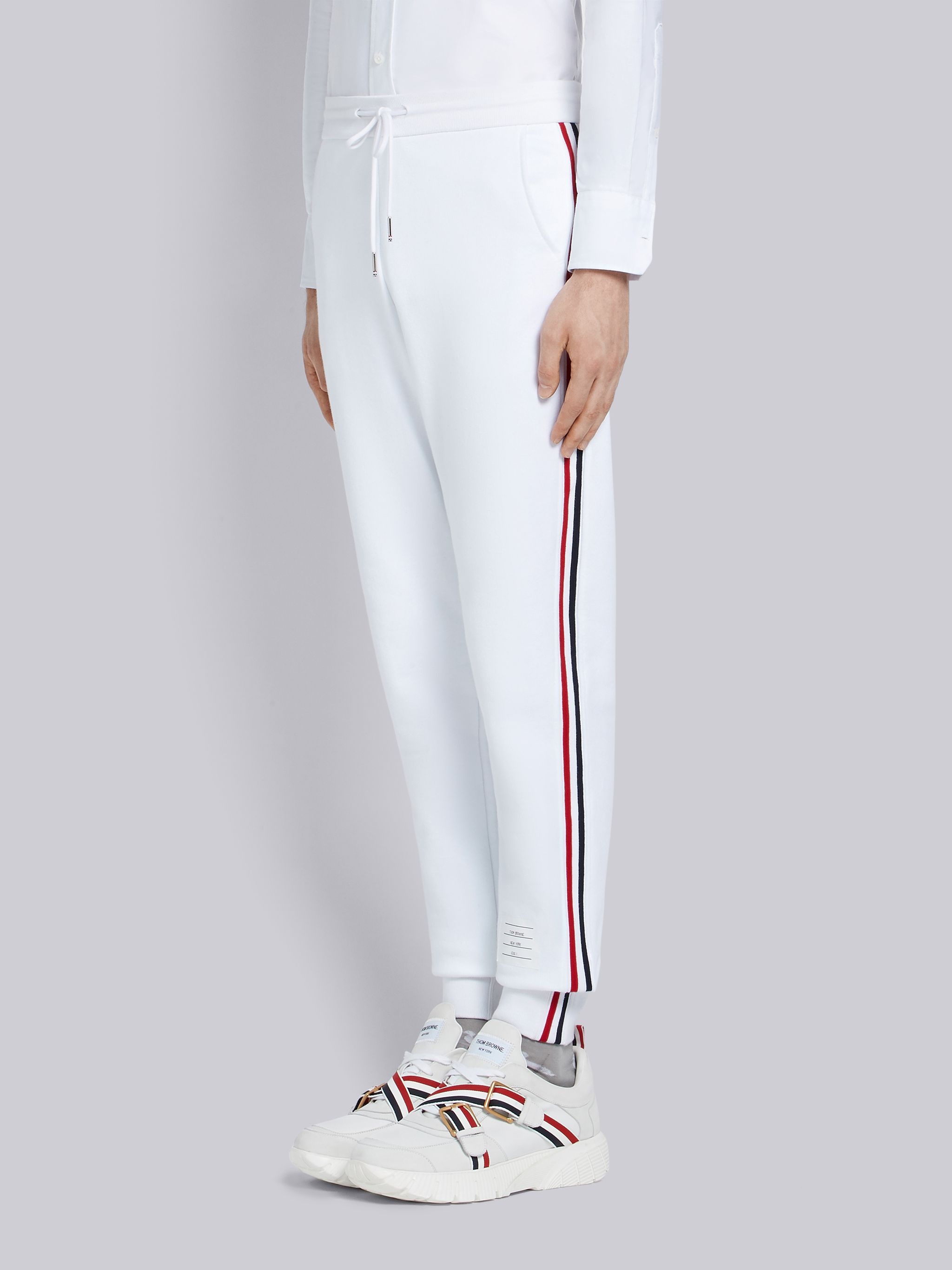 White Classic Cotton Loopback Jersey Stripe Track Trouser - 2