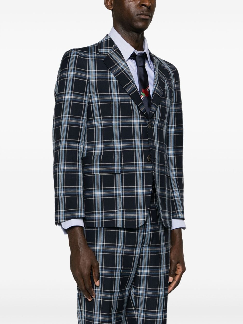 checked virgin wool blend blazer - 3