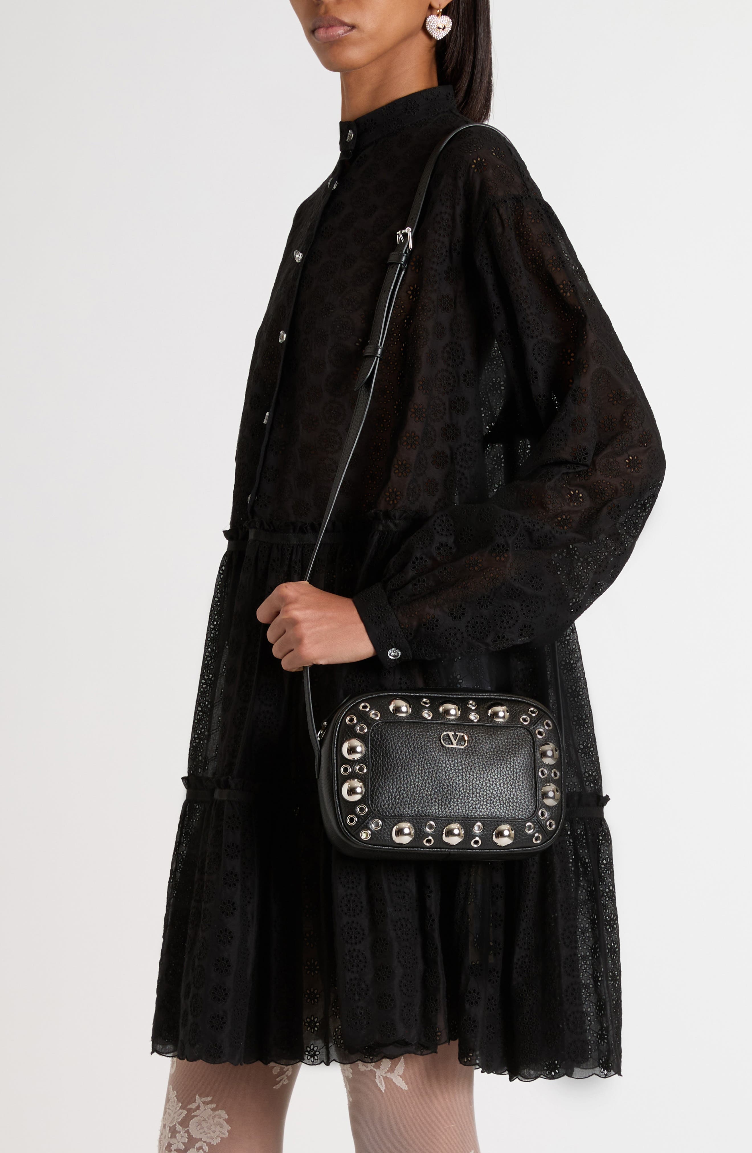 Valentino Garavani Nellcôte Studded Leather Crossbody Bag in Nero at Nordstrom - 2
