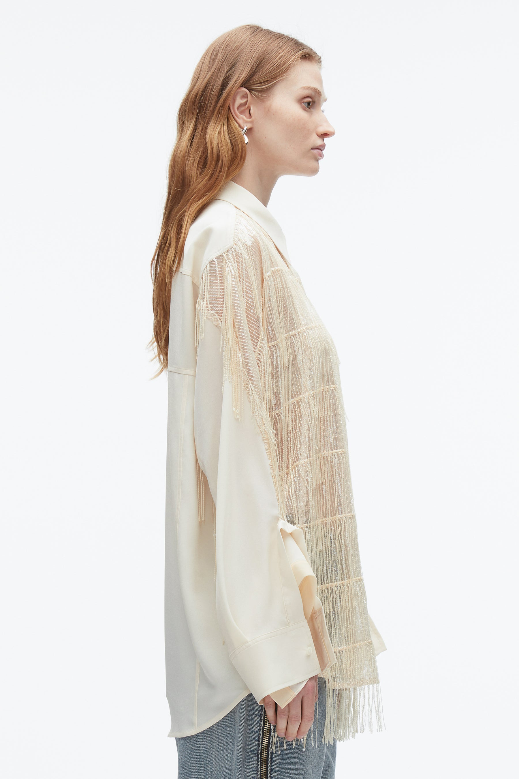 Sequin Fringe Shirt with Cascade Drape - 4
