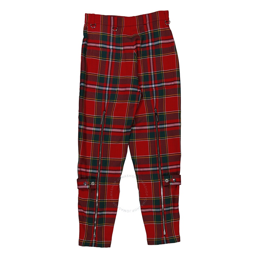 Burberry Ladies Bright Red Royal Tartan Punk Trousers - 2