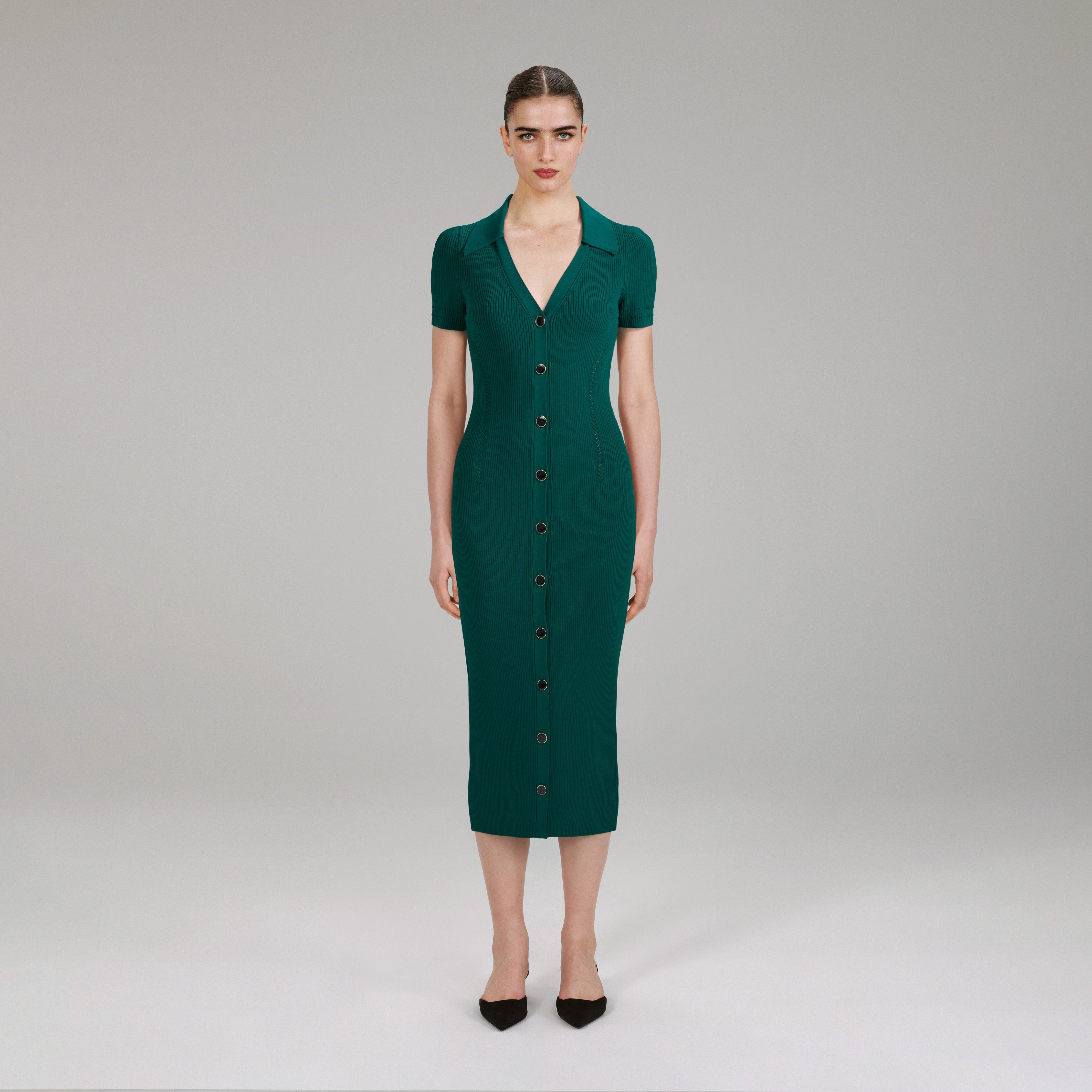 self portrait green knit dress Green Keyhole Knit Midi Dress – self-portrait