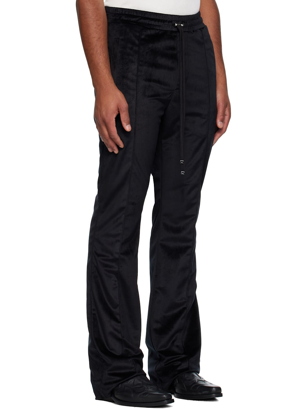 Black Velvet Flare Track Sweatpants - 2