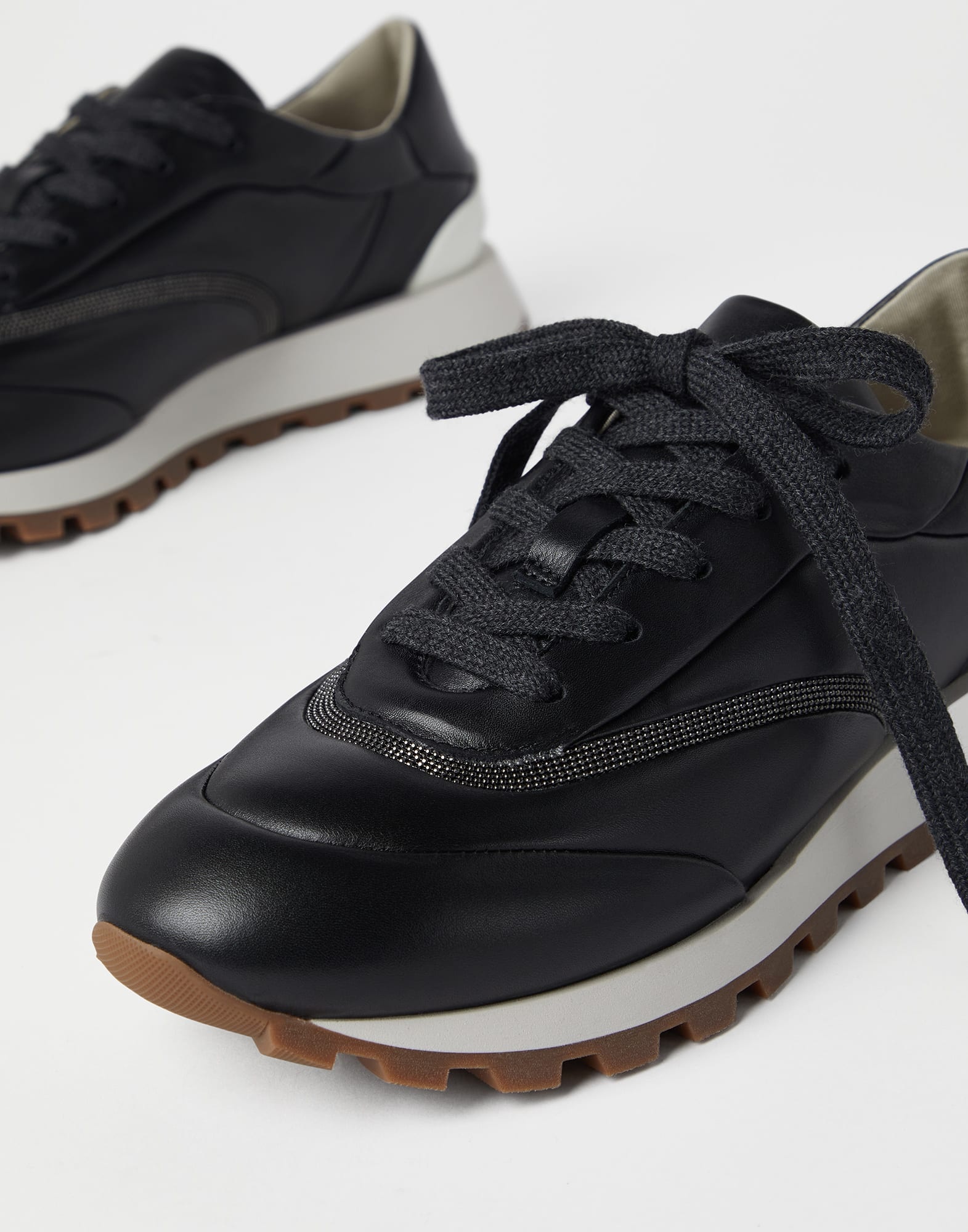 Nappa leather runners with precious stripe detail - 3