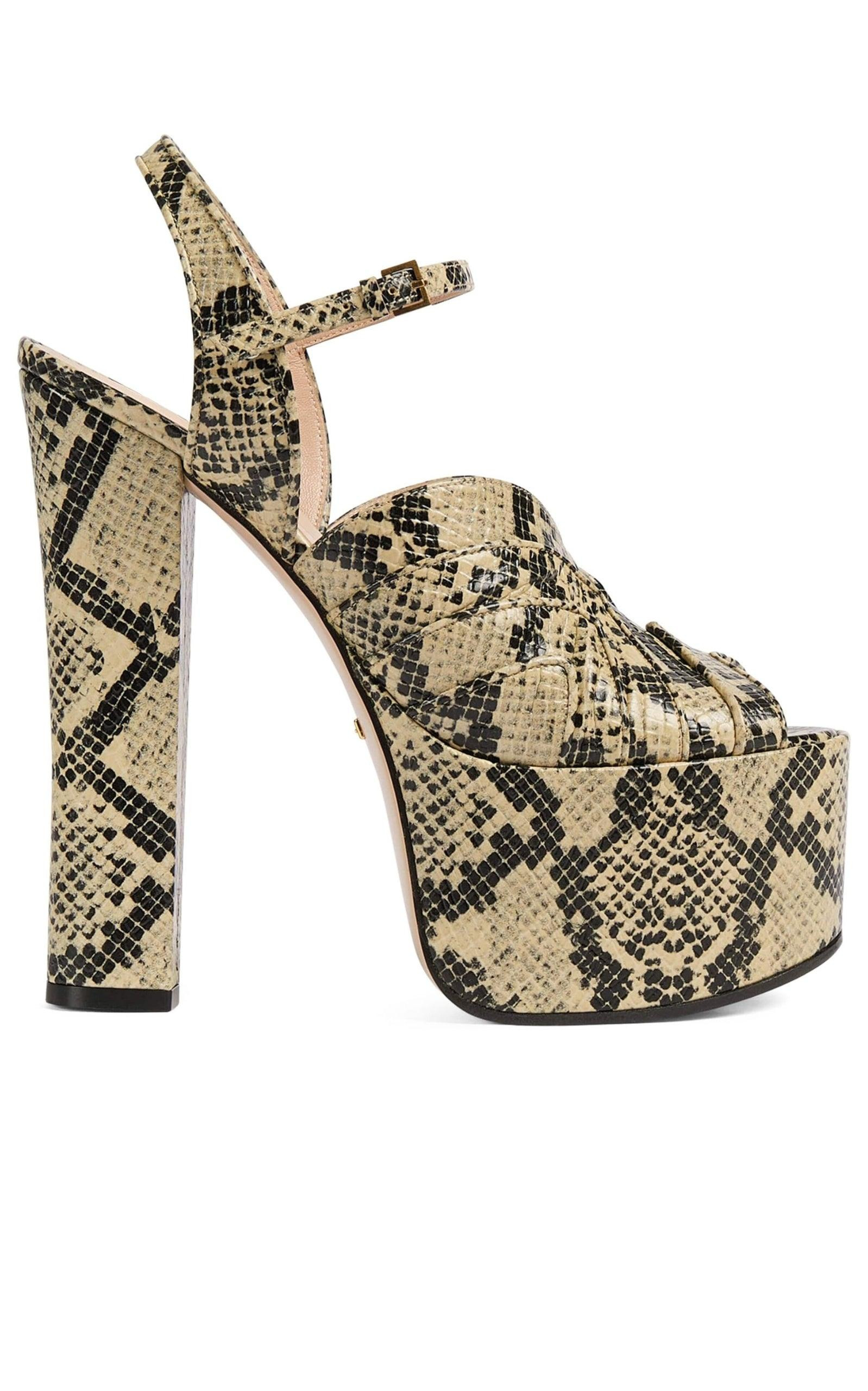 Leather Python Print Platform Sandals - 1