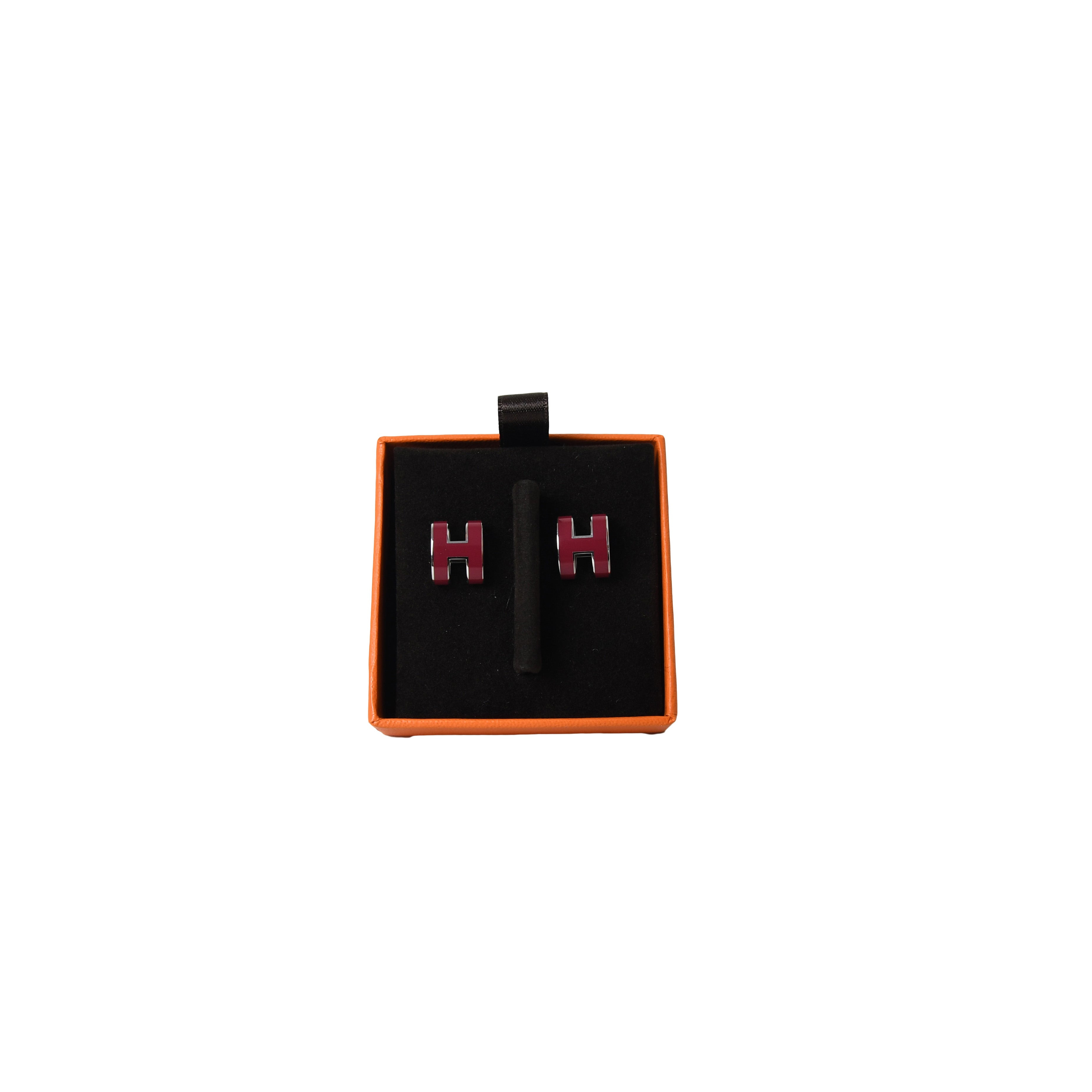 Hermes Pop H Earring Palladium Hardware Burgundy - 2