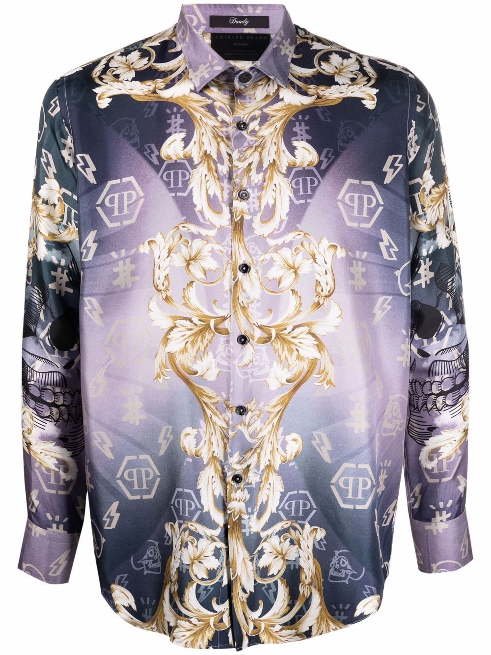 baroque-print logo shirt - 1