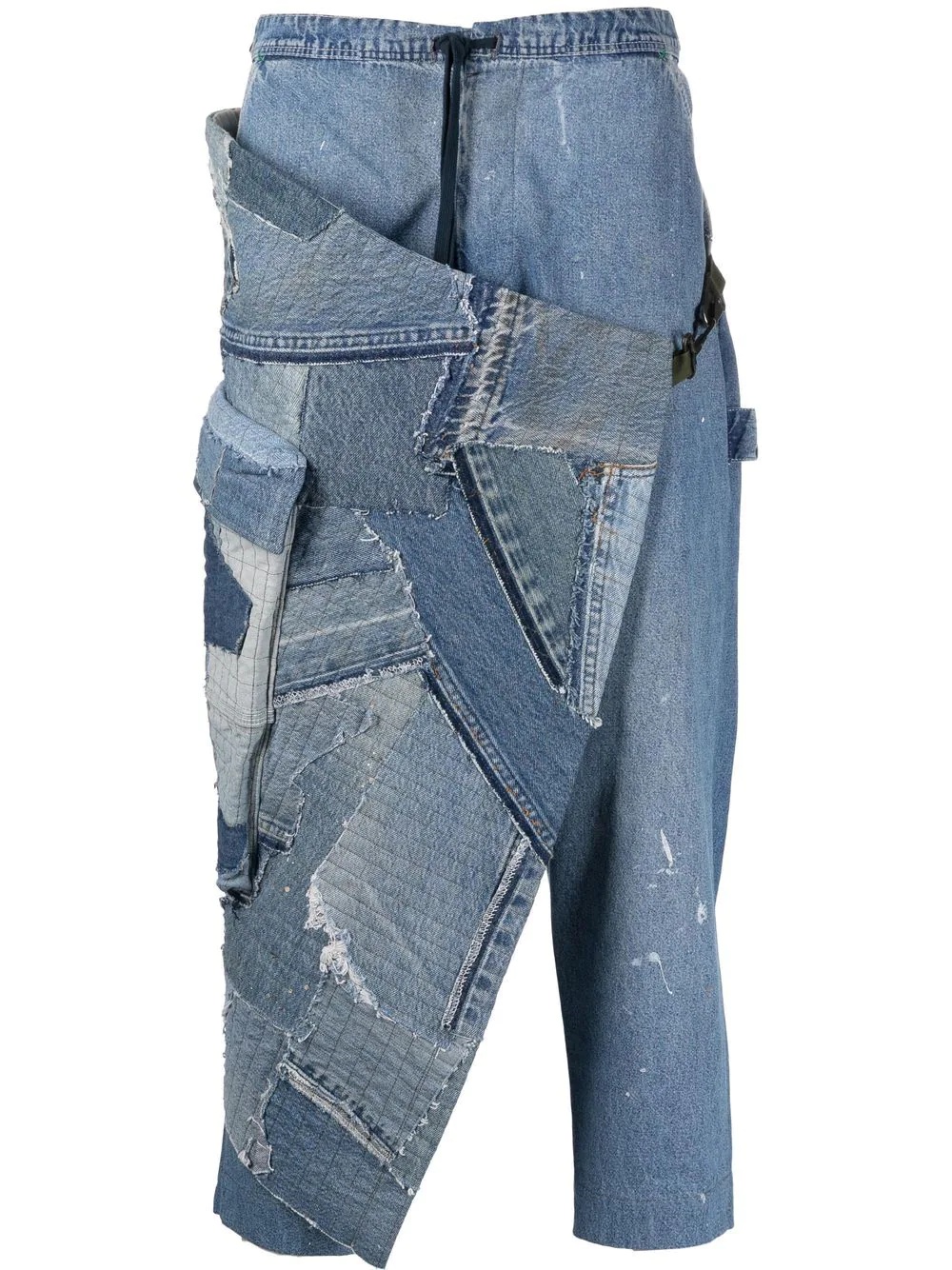 patchwork drawstring-waist tapered jeans - 1