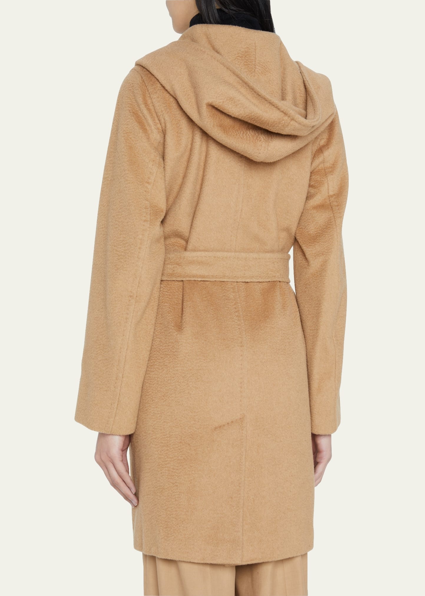 Rialto Camel Hair Belted Short Hooded Coat - 3