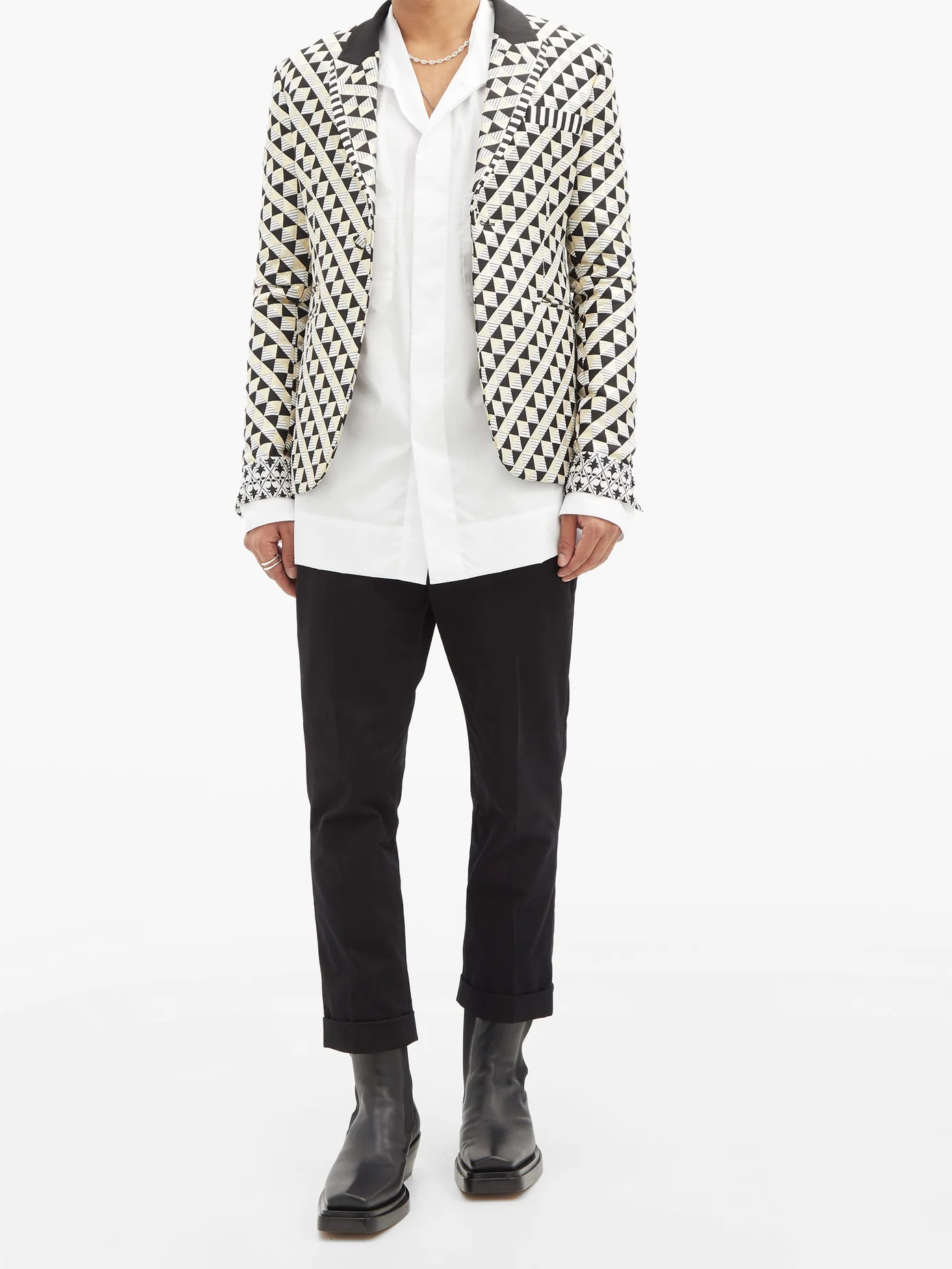 Single-breasted geometric-jacquard jacket - 2