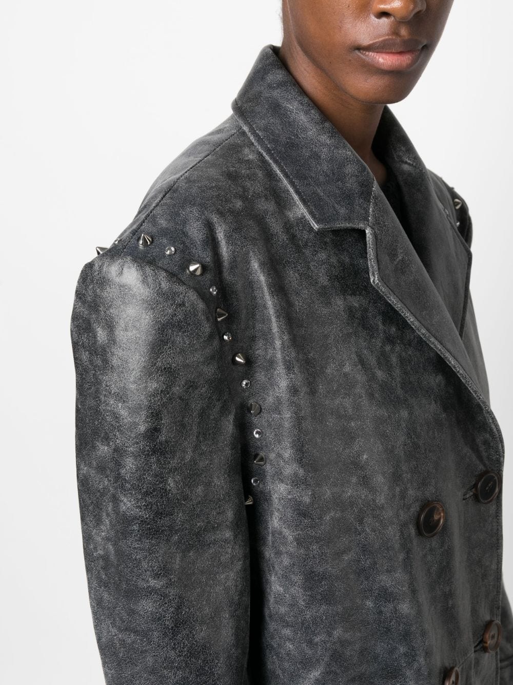 stud-embellished double-breasted coat - 5