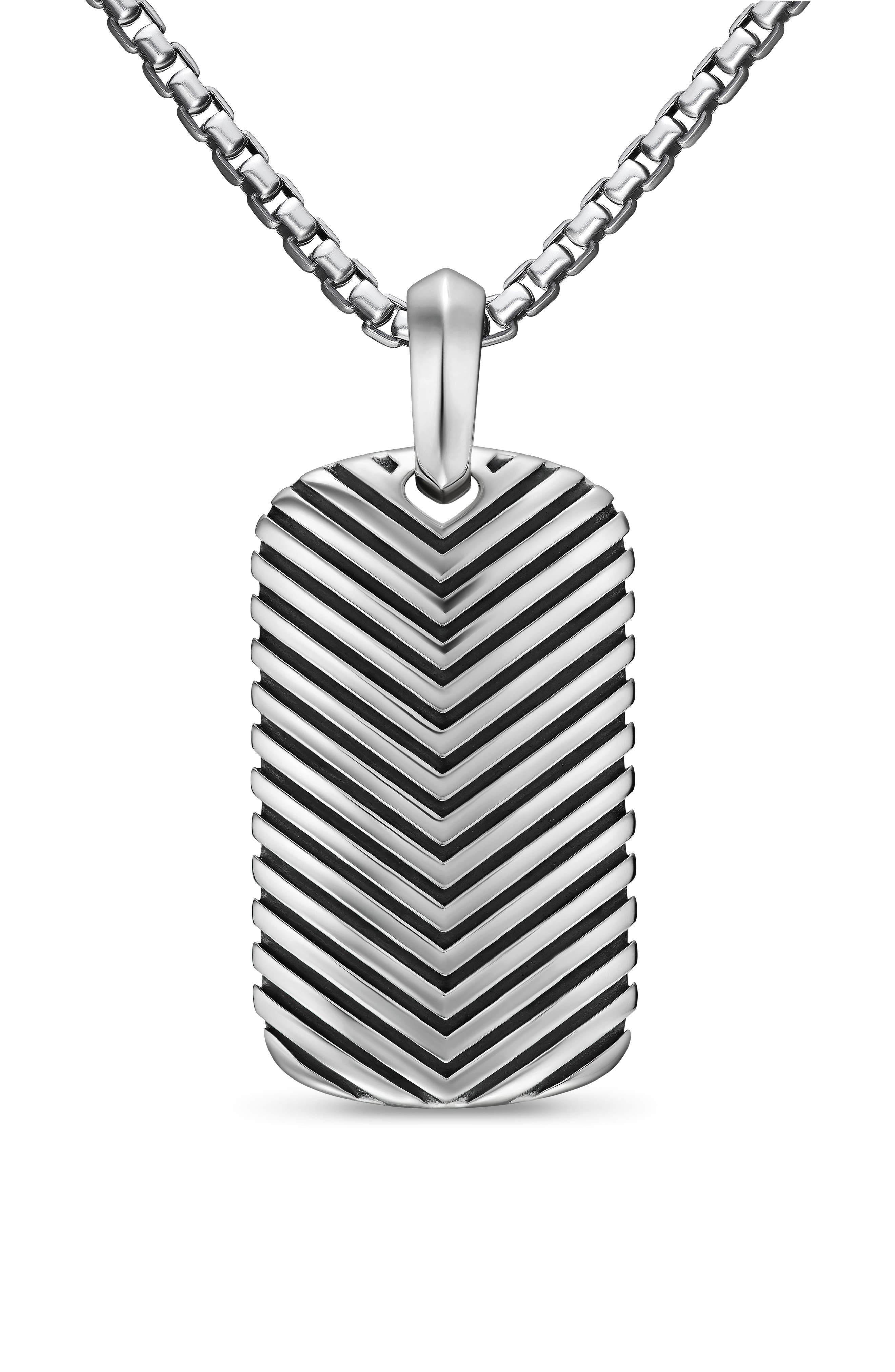 David Yurman Men's Chevron Tag in Black Titanium, 34mm in Silver at Nordstrom - 1
