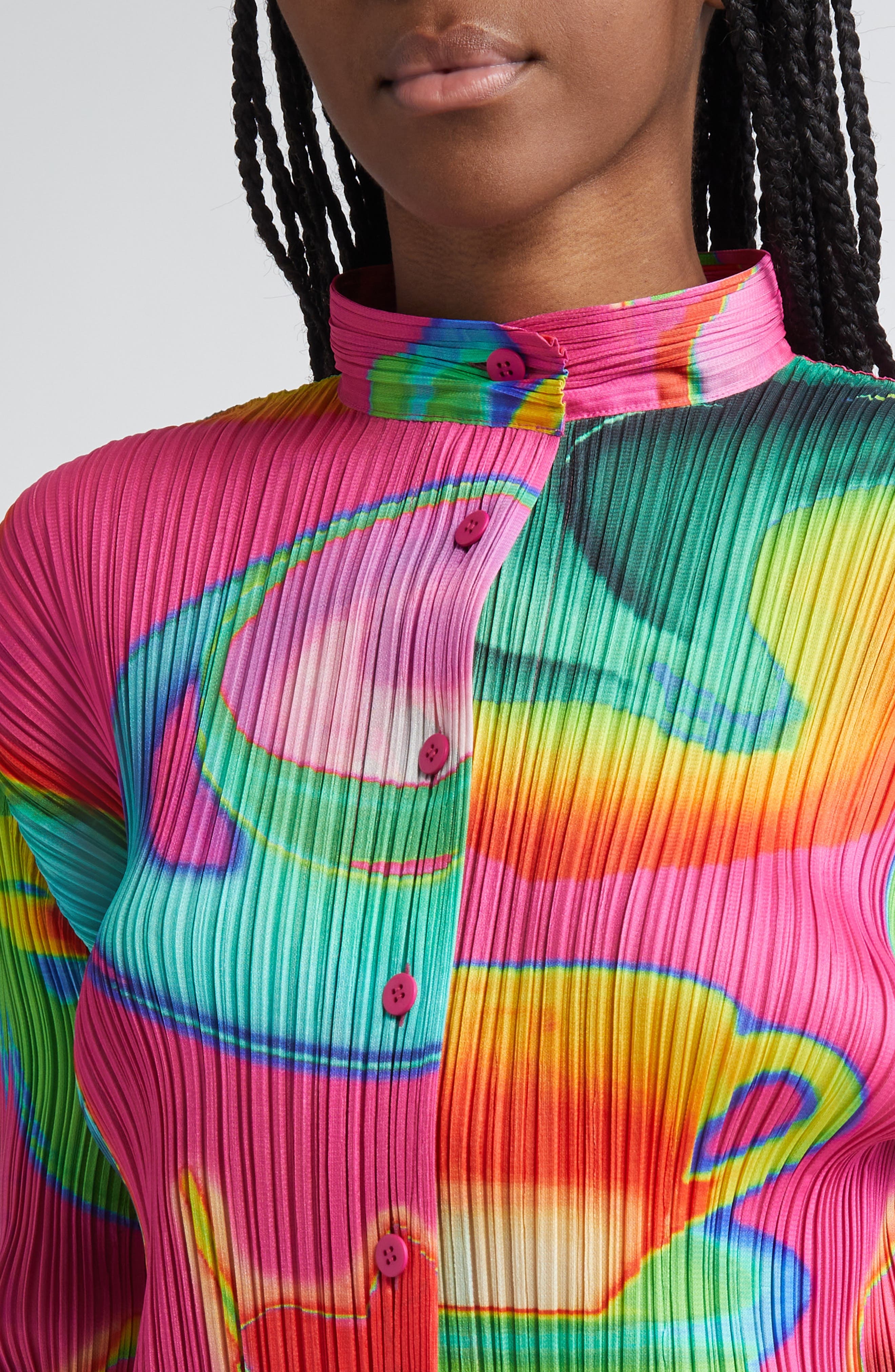 Pleats Please Issey Miyake Thermal Foods Print Pleated Cardigan in Pink at Nordstrom - 4
