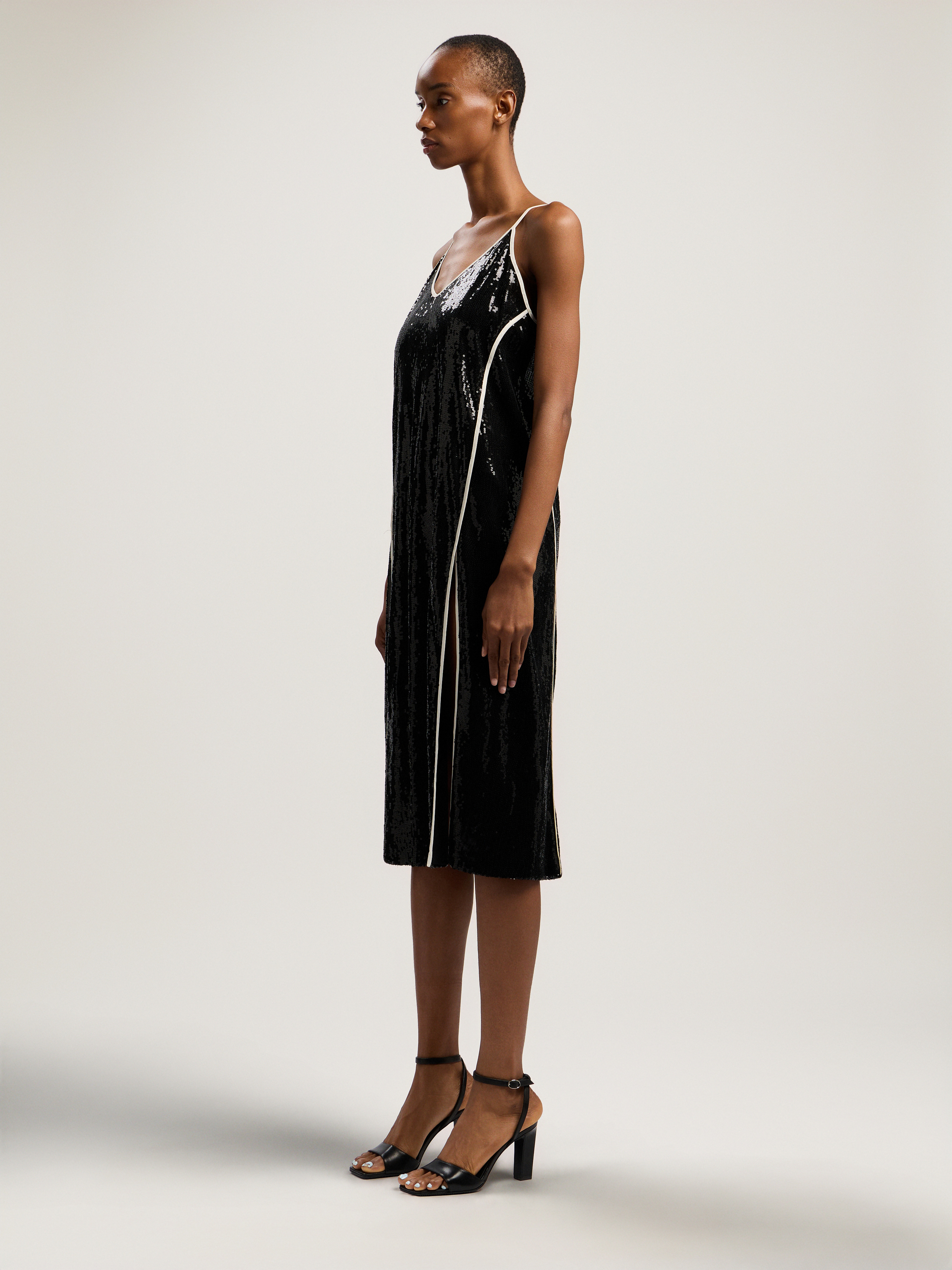 Curved Logo Sequin Slip Dress - 3