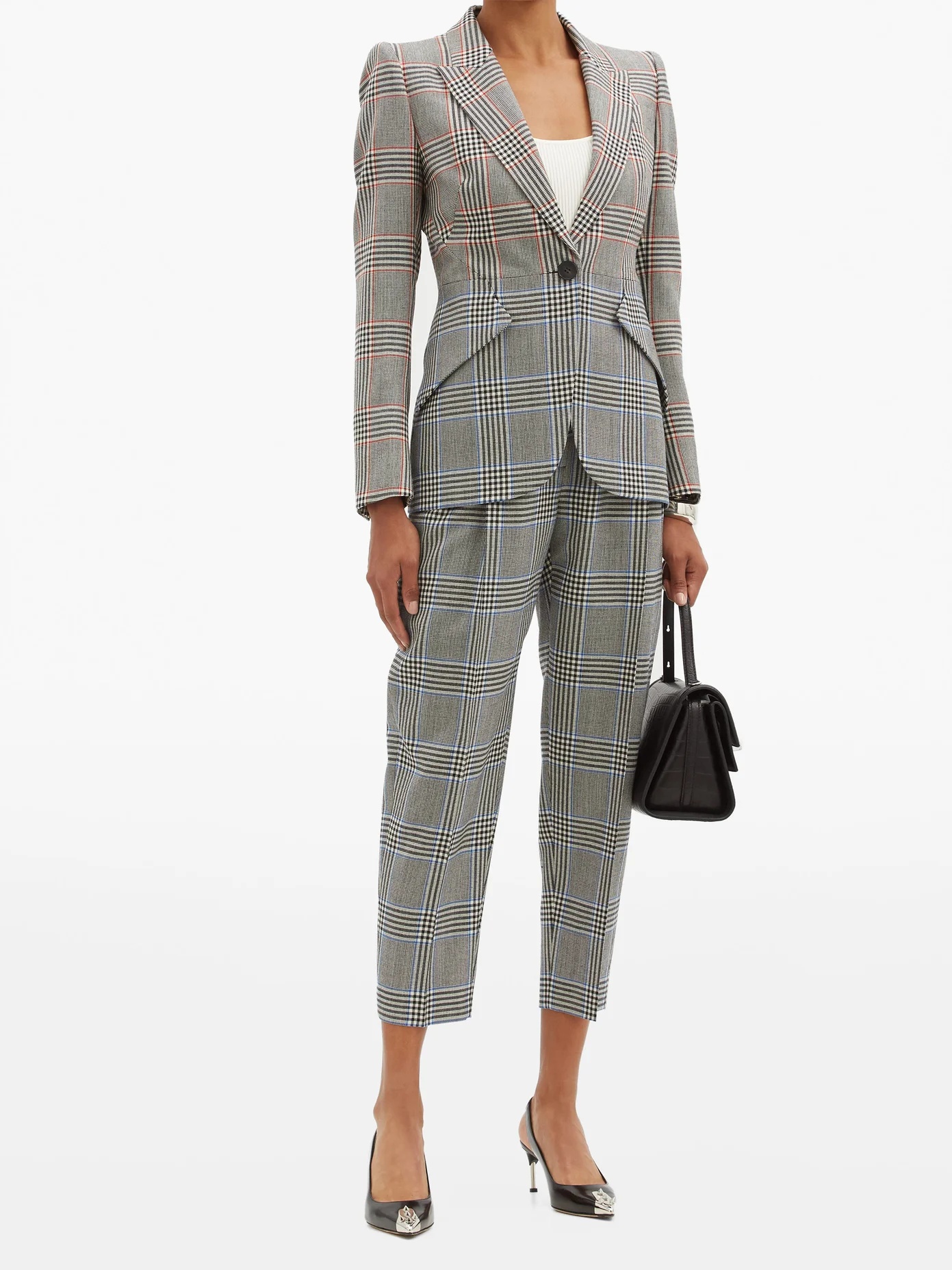 Glen-check wool-twill suit jacket - 6