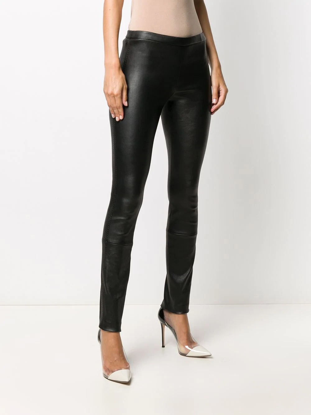 mid-rise leather leggings - 3