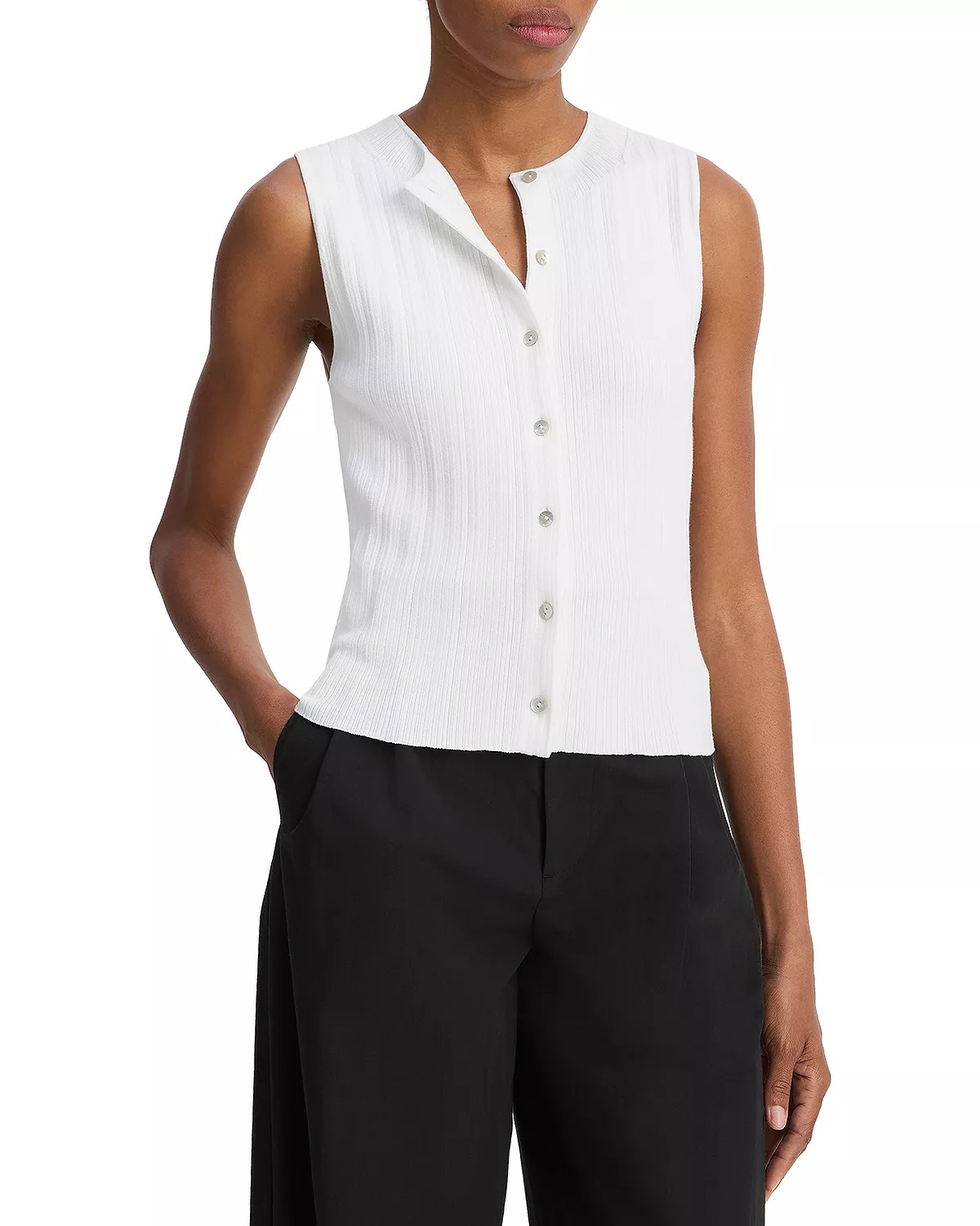 Sleeveless Button Up Sweater - 3