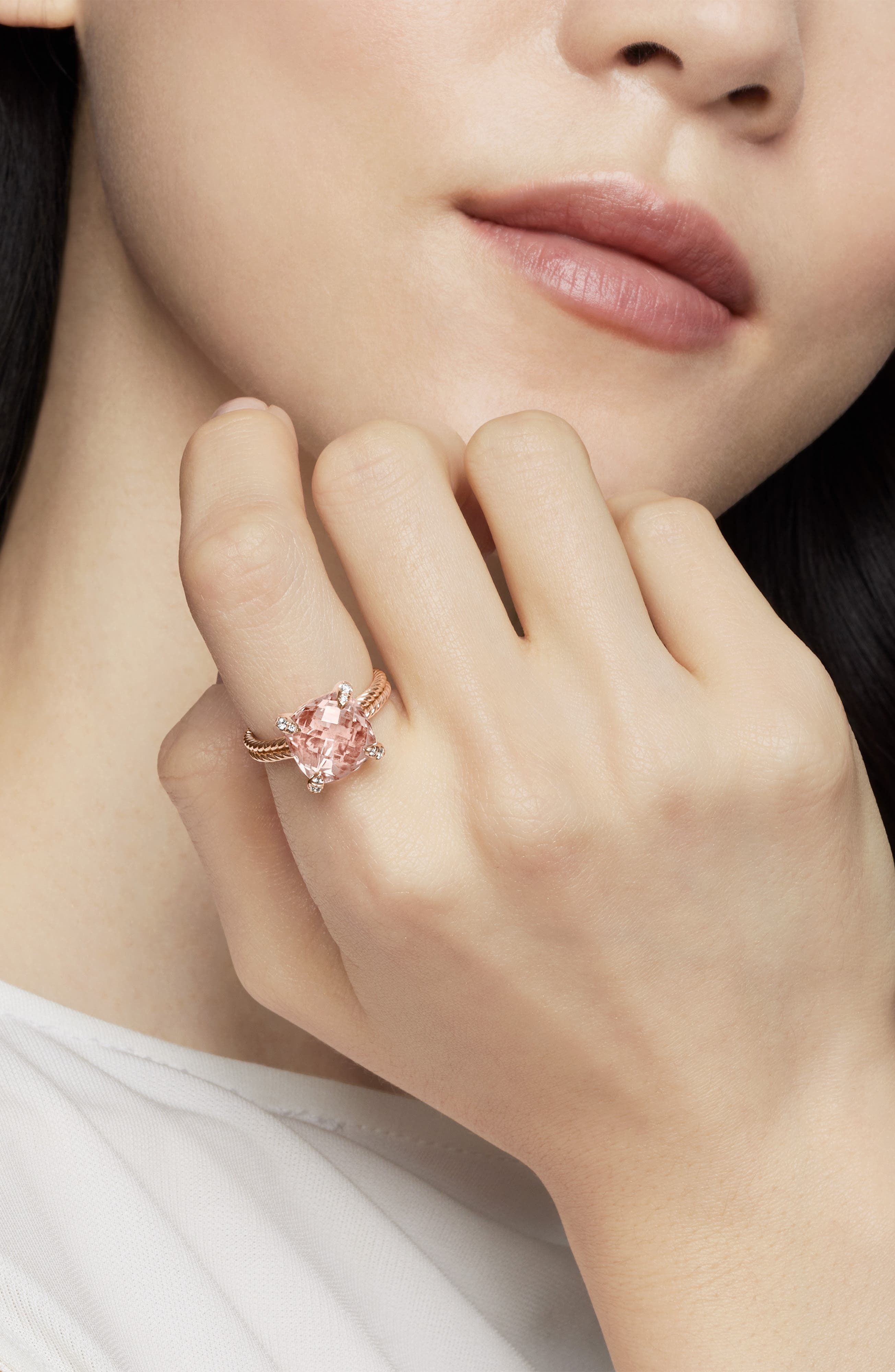 David Yurman Châtelaine® Morganite & Diamond Ring in 18K Rose Gold in Rose Gold/Diamond/Morganite at - 6