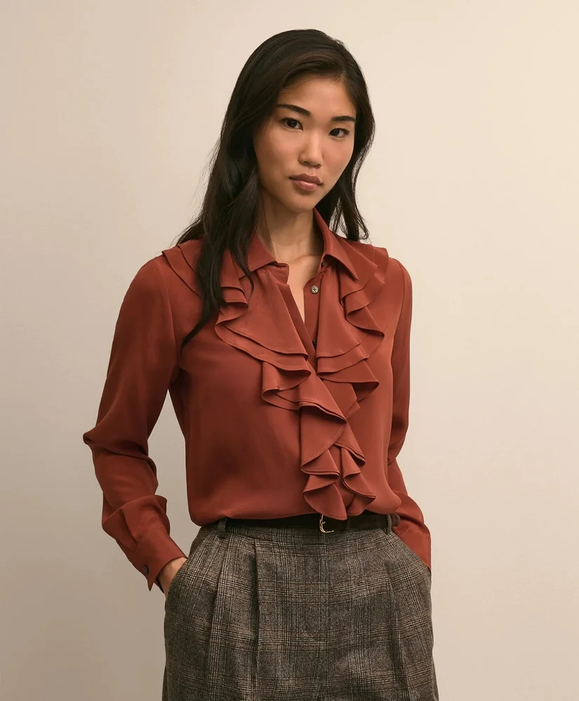 Silk Ruffle-Front Blouse - 1