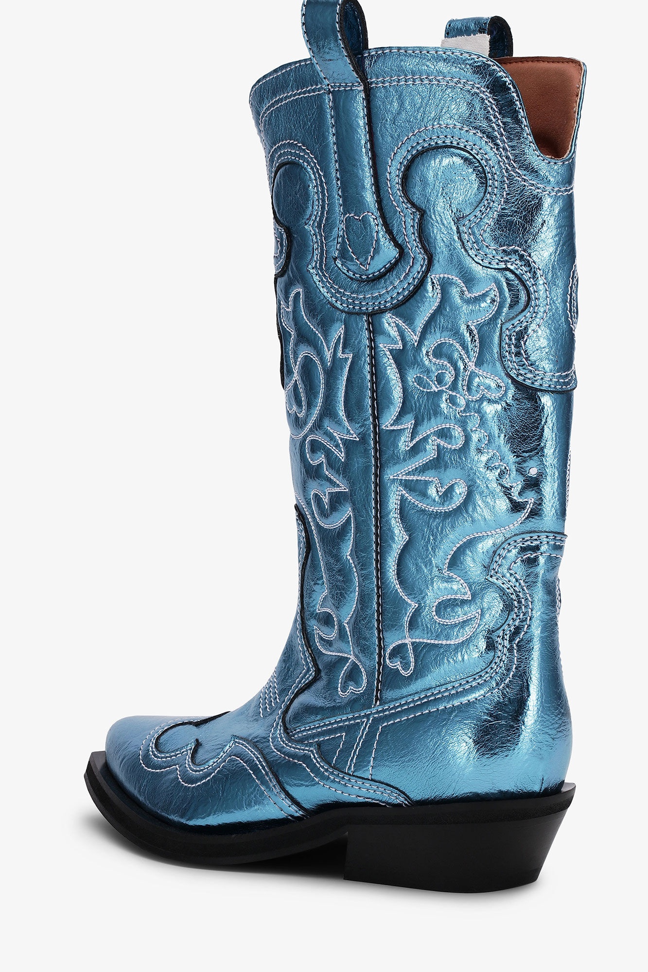 BLUE METALLIC MID SHAFT EMBROIDERED WESTERN BOOTS - 3