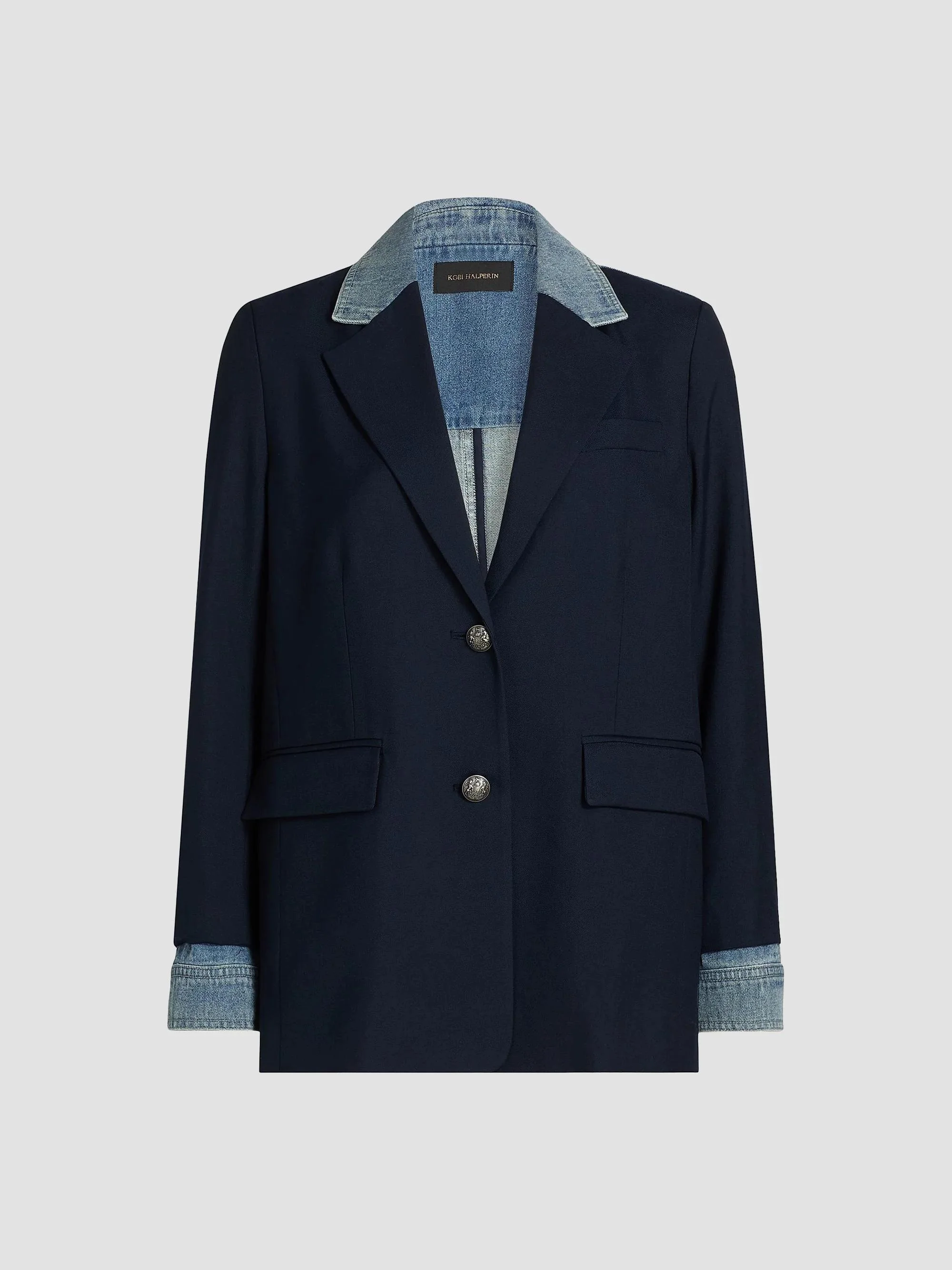 Women's Silva Mixed-Media Wool-Blend Jacket - Navy - 1