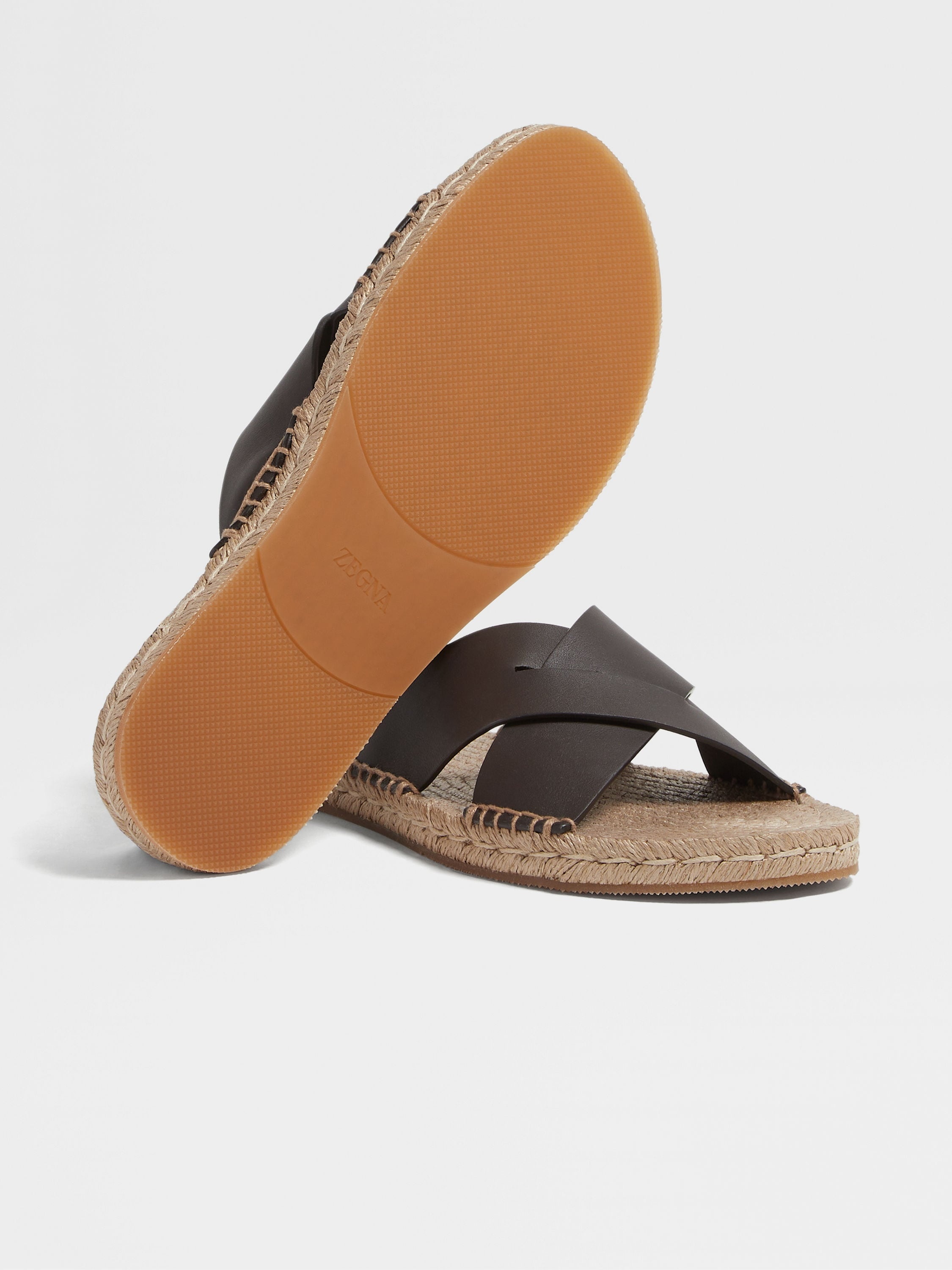 DARK BROWN LEATHER ESPADRILLE SANDALS - 2