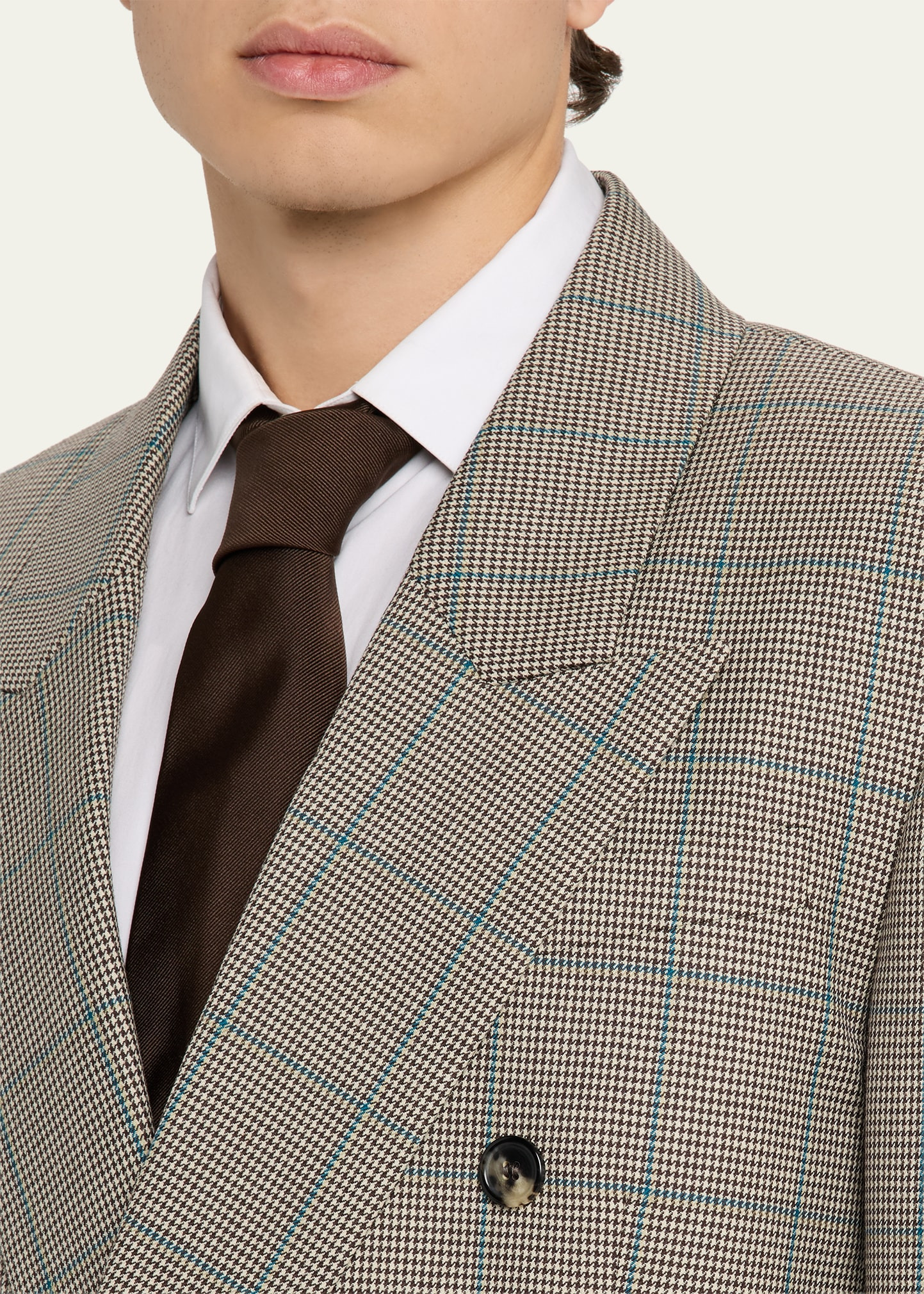 Men's Double-Breasted Check Wool Blazer - 5