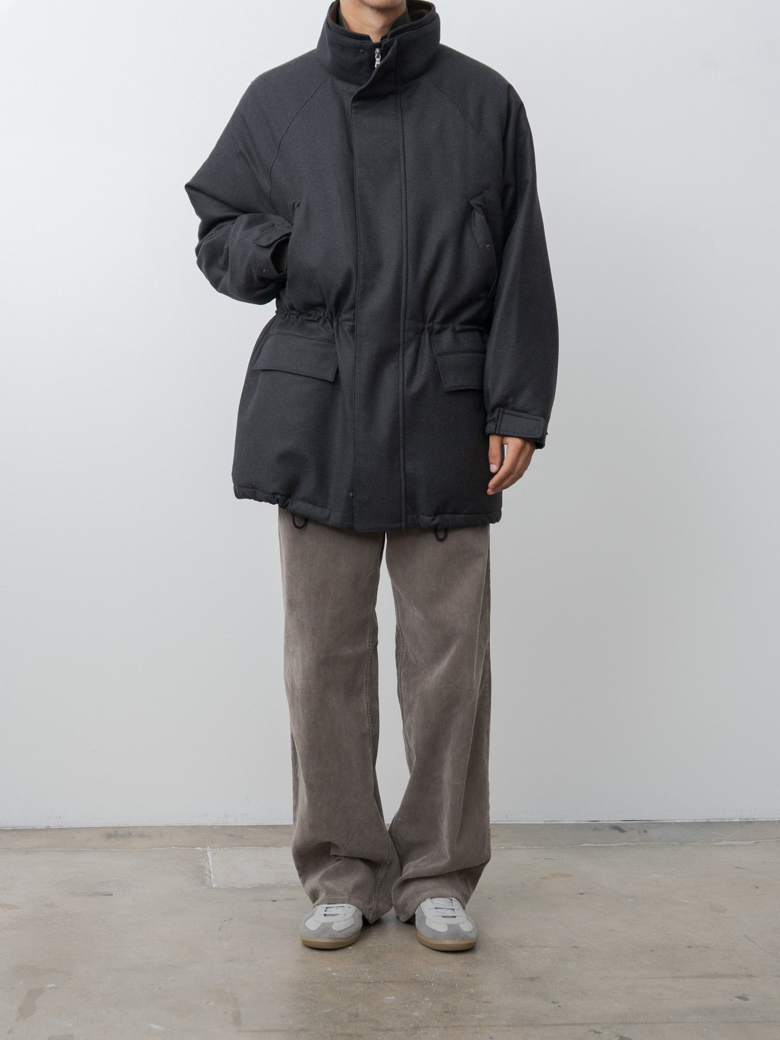 Wool Fulling Flannel Padded Over Blouson - Top Charcoal - 6