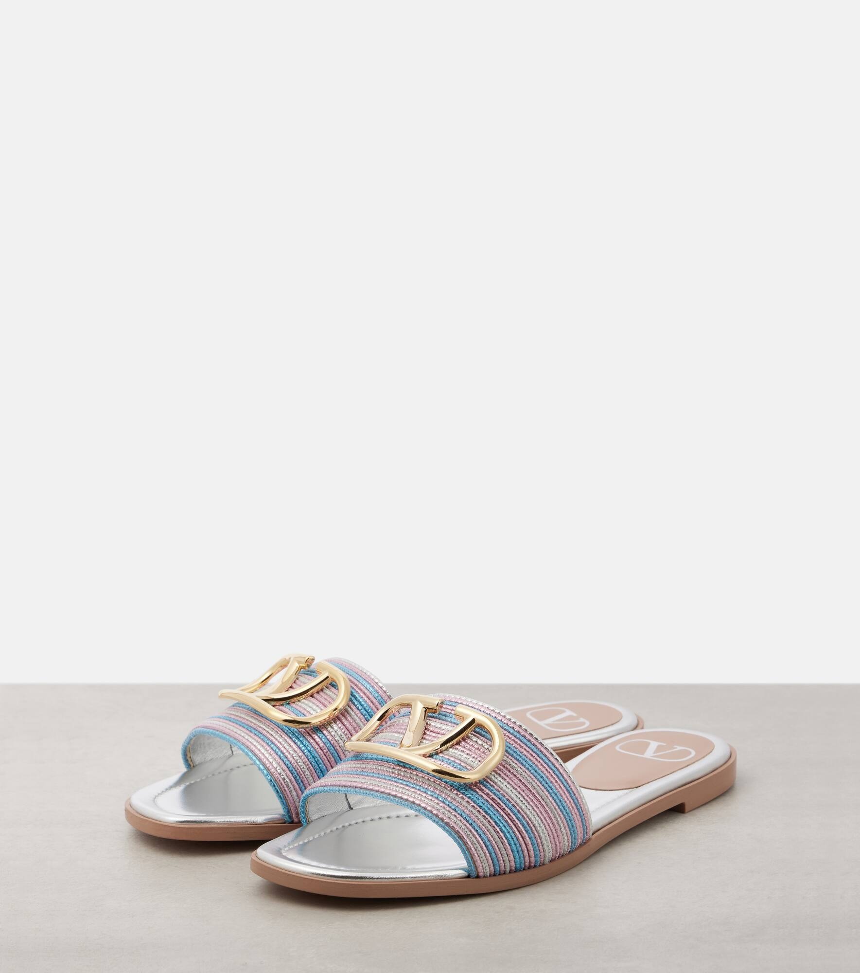 VLogo metallic leather slides - 4