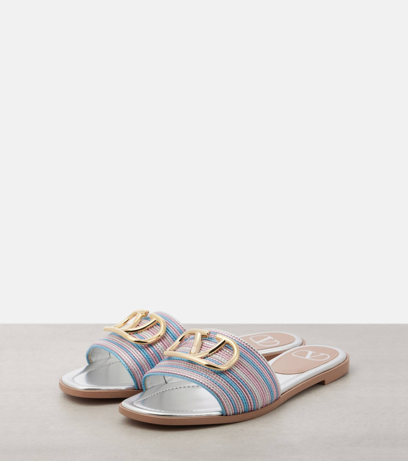 VLogo metallic leather slides 4